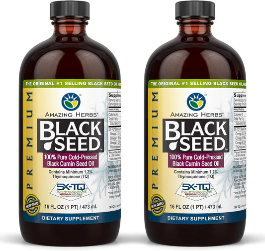 Premium Black Seed Oil for Digestive & Immune Support - Cold Pressed Nigella Sativa - Gluten Free, Non GMO - 16 Fl Oz (2 Pack)