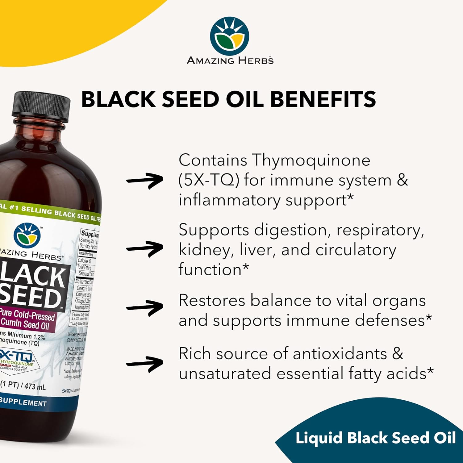 Premium Black Seed Oil for Digestive & Immune Support - Cold Pressed Nigella Sativa - Gluten Free, Non GMO - 16 Fl Oz (2 Pack)