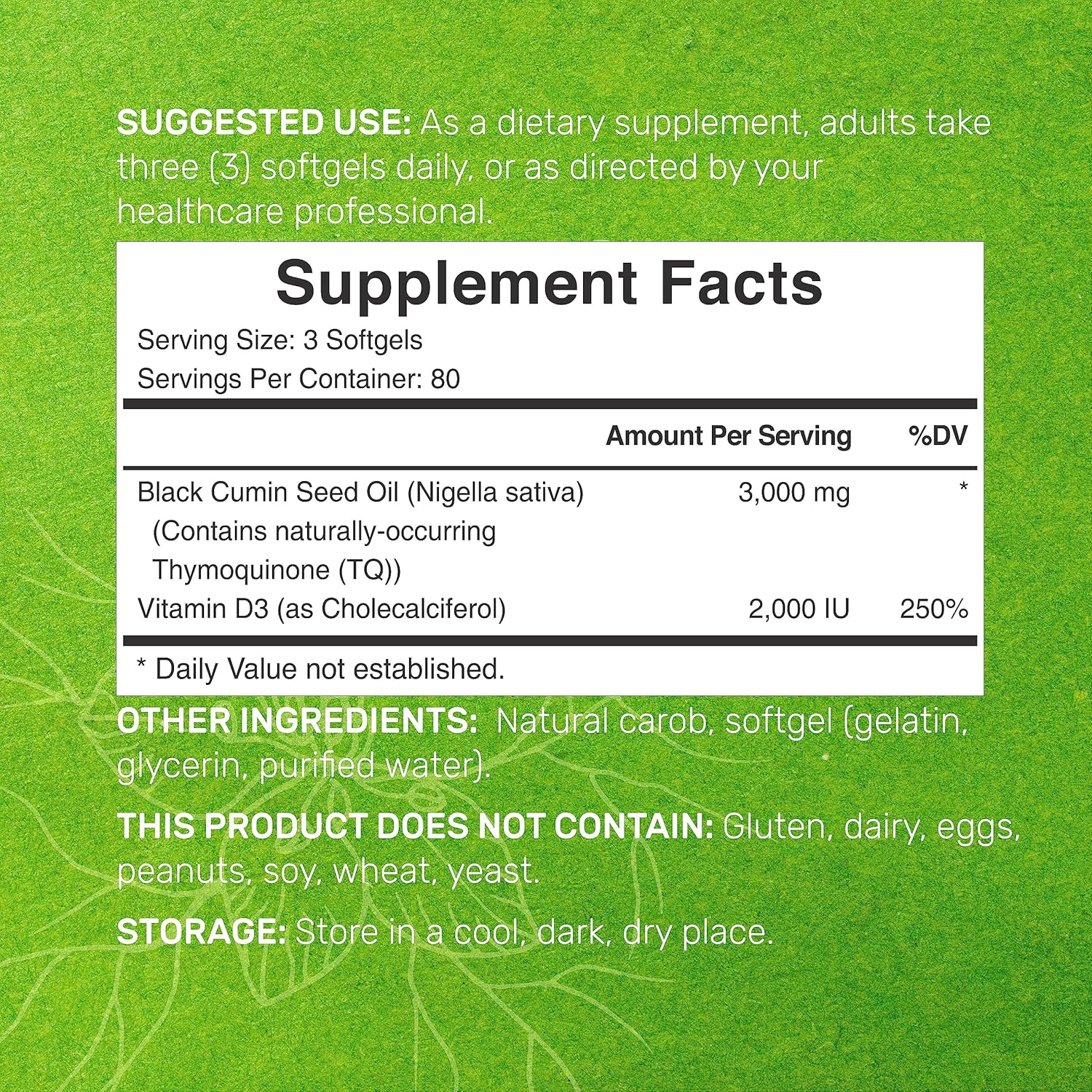 Premium Black Seed Oil Softgels with Vitamin D3 for Immune, Heart, Joint & Bone Health - 240ct