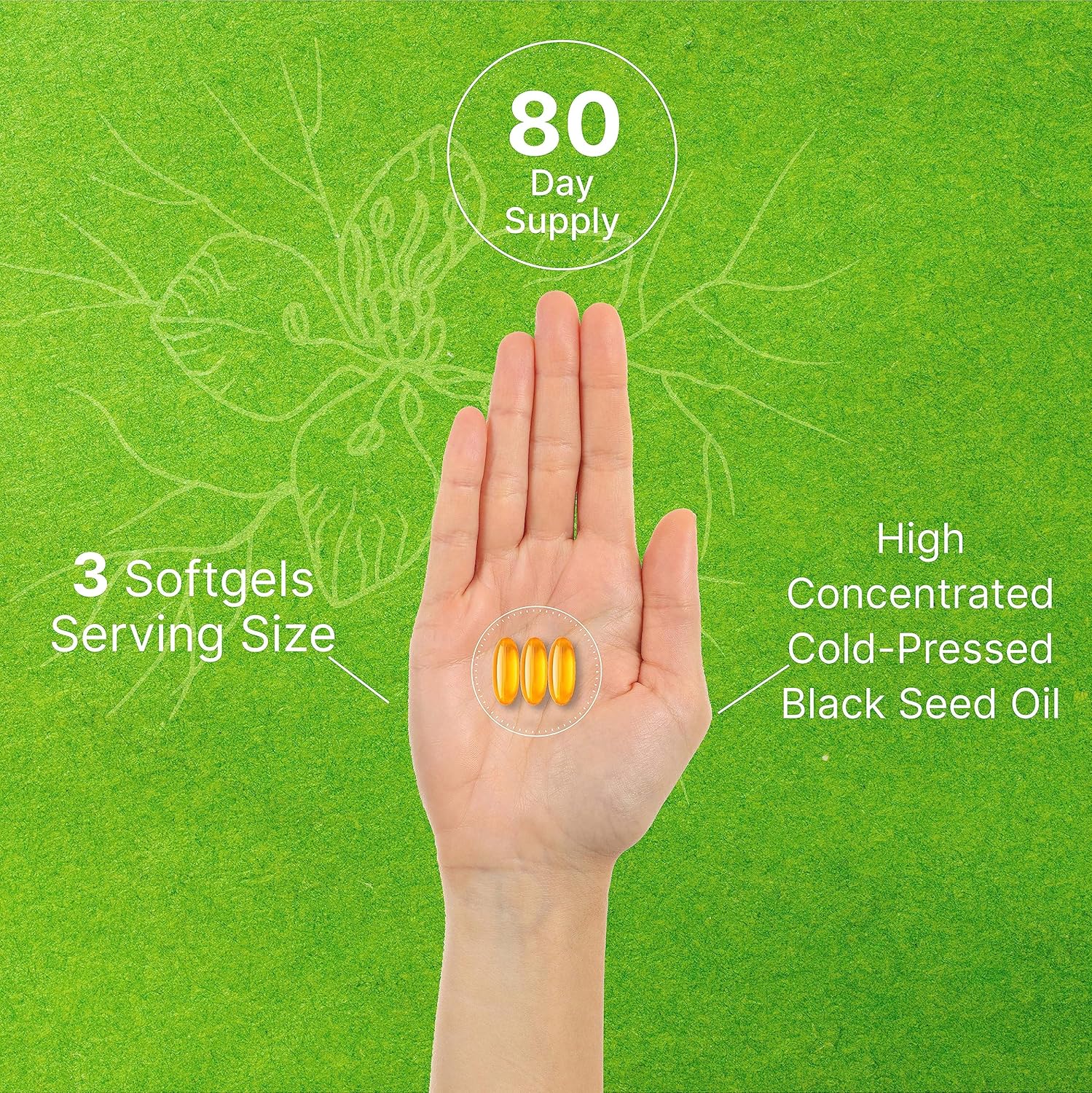 Premium Black Seed Oil Softgels with Vitamin D3 for Immune, Heart, Joint & Bone Health - 240ct