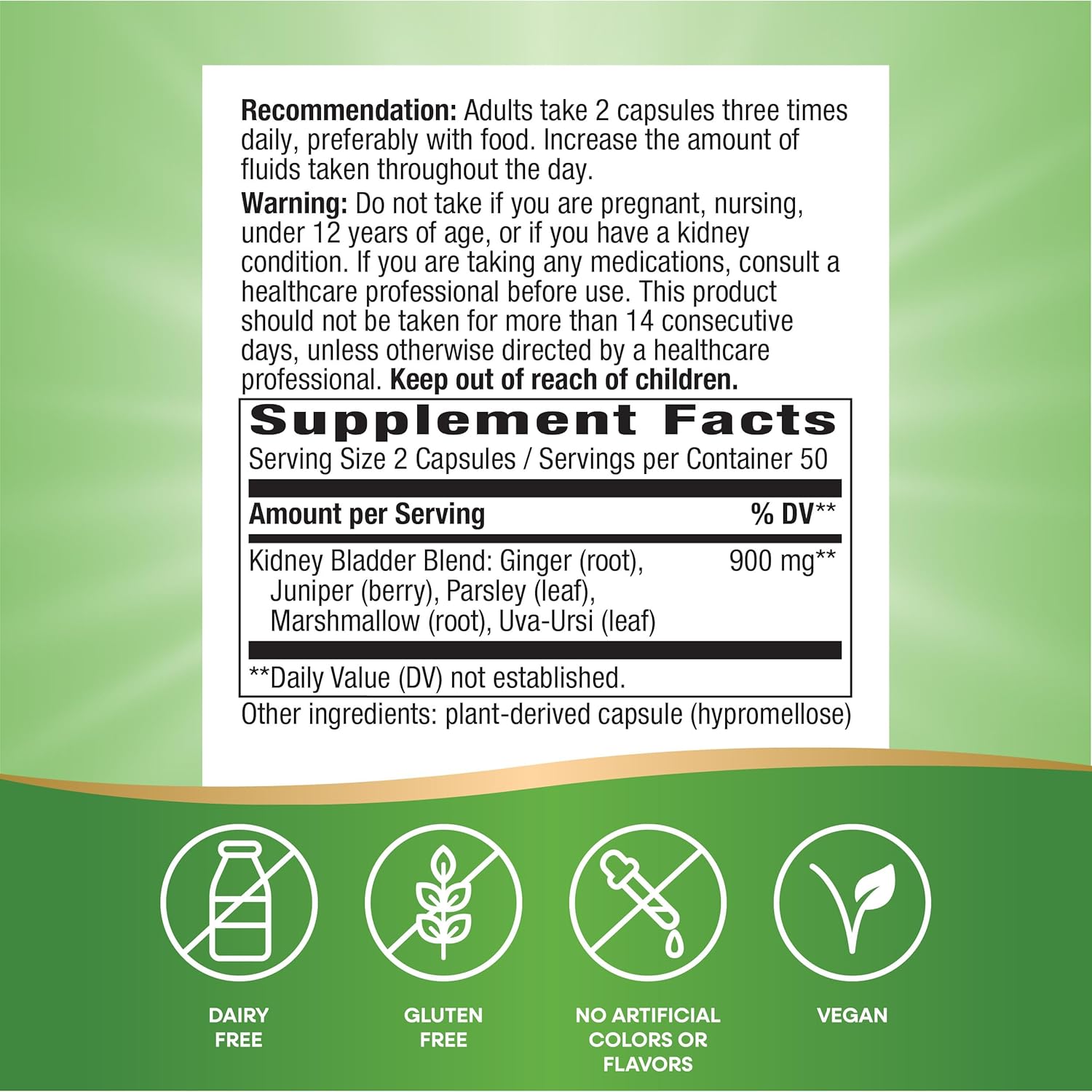 Premium Blend Kidney Bladder Supplement, 900mg per 2-Capsule Serving, Non-GMO, Vegan, 100 Capsules