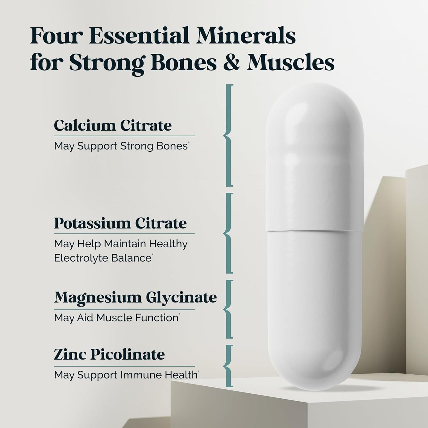 Premium Bone & Muscle Health Supplement with Potassium, Magnesium, Zinc & Calcium - 120 Capsules - Supports Optimal Calcium Absorption