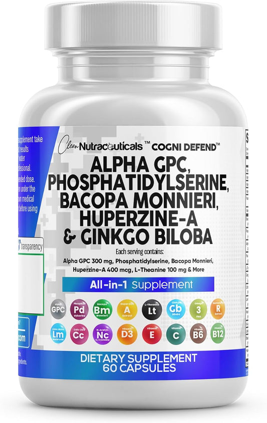 Premium Brain Health Supplement with Alpha GPC, Choline, Bacopa Monnieri, Ginkgo Biloba, Huperzine A, Lions Mane, Cats Claw, NAC, Vitamins C, B, D, E, and Uridine