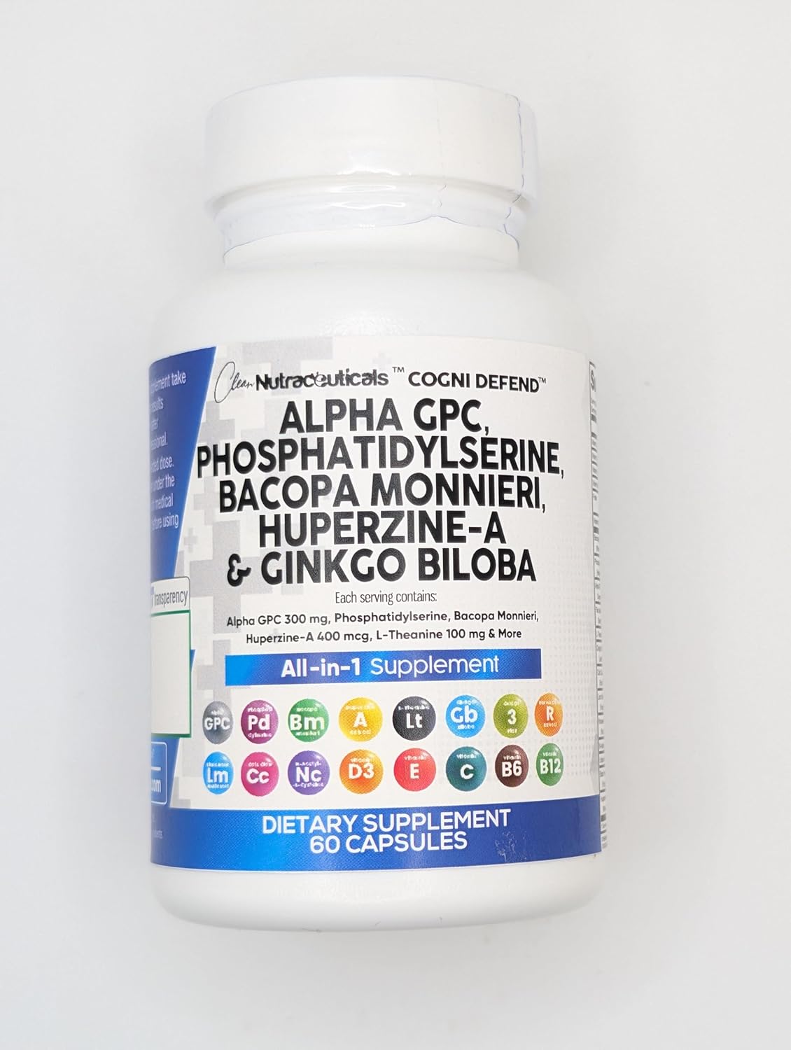 Premium Brain Health Supplement with Alpha GPC, Choline, Bacopa Monnieri, Ginkgo Biloba, Huperzine A, Lions Mane, Cats Claw, NAC, Vitamins C, B, D, E, and Uridine