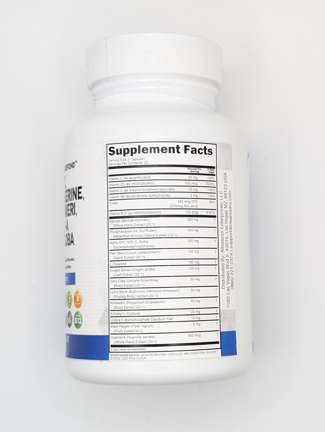 Premium Brain Health Supplement with Alpha GPC, Choline, Bacopa Monnieri, Ginkgo Biloba, Huperzine A, Lions Mane, Cats Claw, NAC, Vitamins C, B, D, E, and Uridine