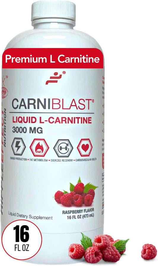 Premium Bricker Labs CARNIBLAST Liquid L-Carnitine 3000mg Energy Supplement, Raspberry Flavor - 16 fl oz
