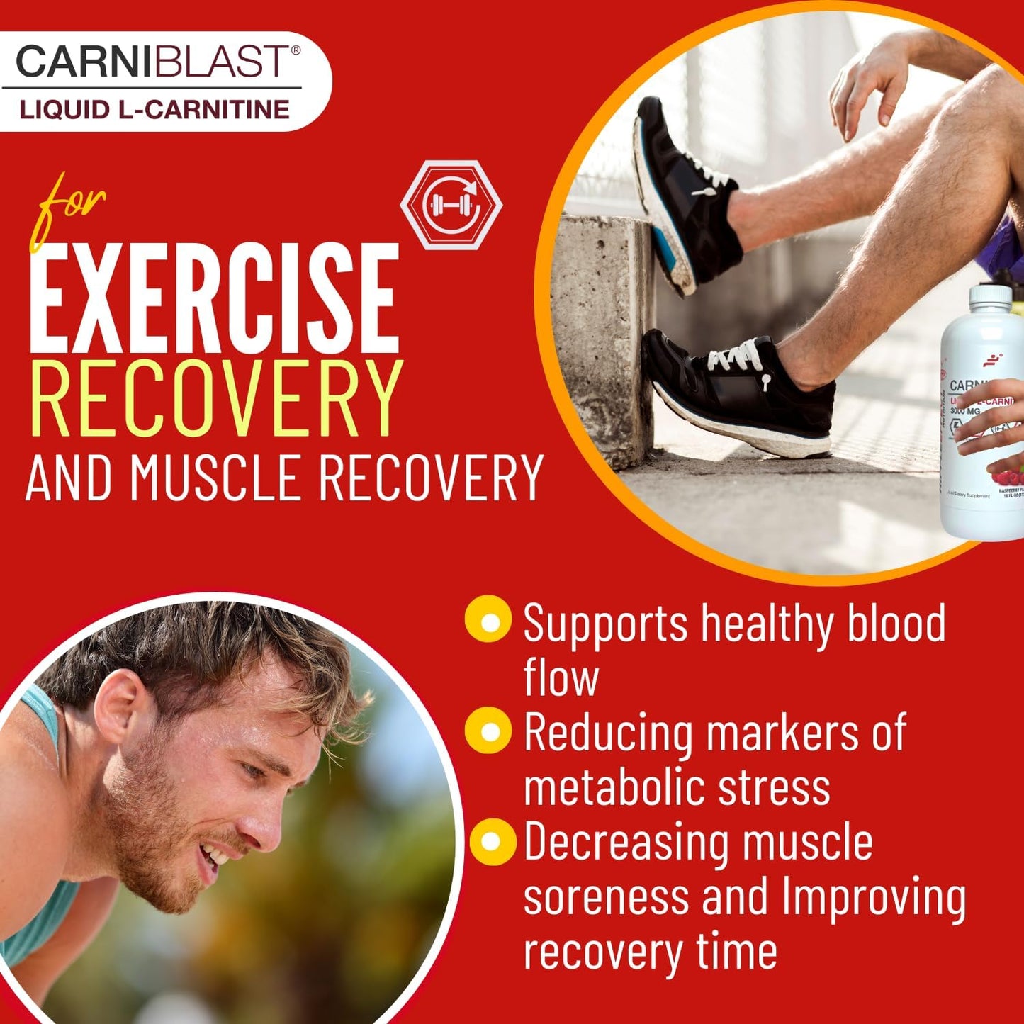 Premium Bricker Labs CARNIBLAST Liquid L-Carnitine 3000mg Energy Supplement, Raspberry Flavor - 16 fl oz