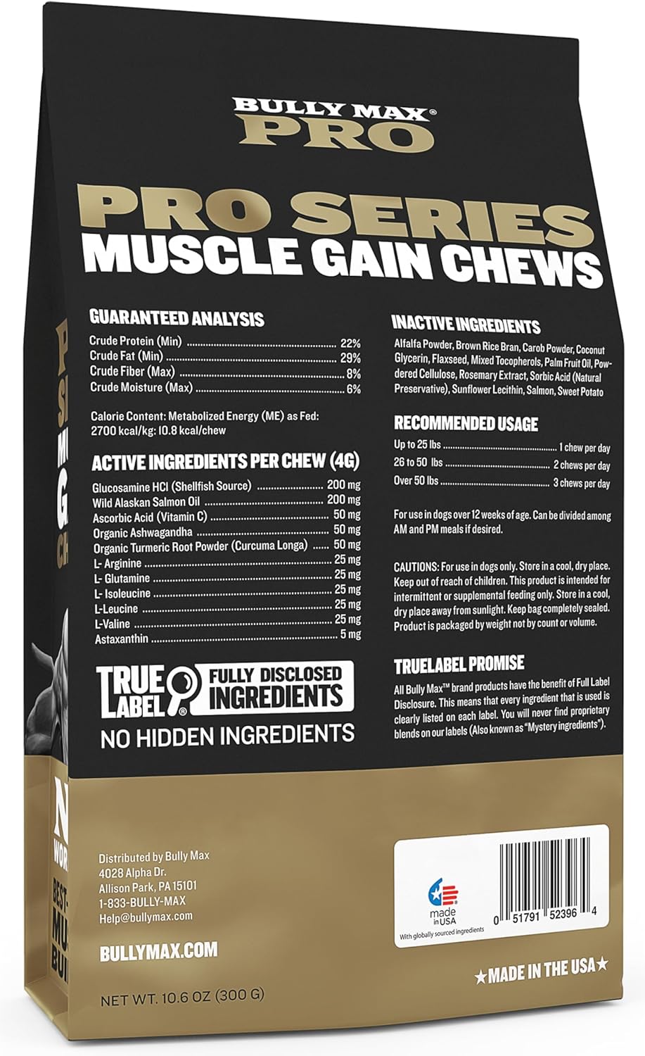 Premium Bully Max Muscle Builder Chews for Dogs - 11-in-1 High Protein Supplement with Amino Acids - Healthy Treats for Puppies & Adults - 75 Soft Chews for All Breeds