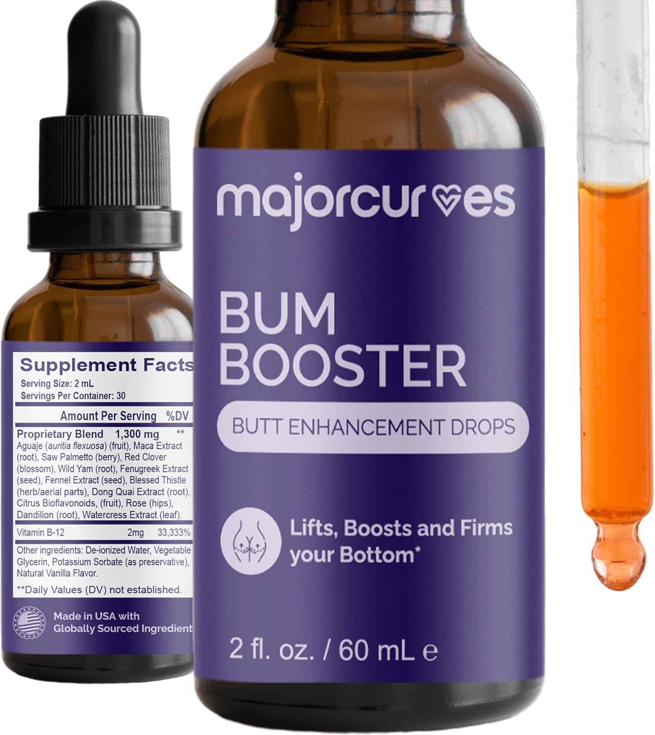 Premium Butt Enhancement Drops with Aguaje and Maca Extract - Fast-Acting Liquid for Fuller, Lifted, Toned Appearance - Bigger Butt Pills for Women