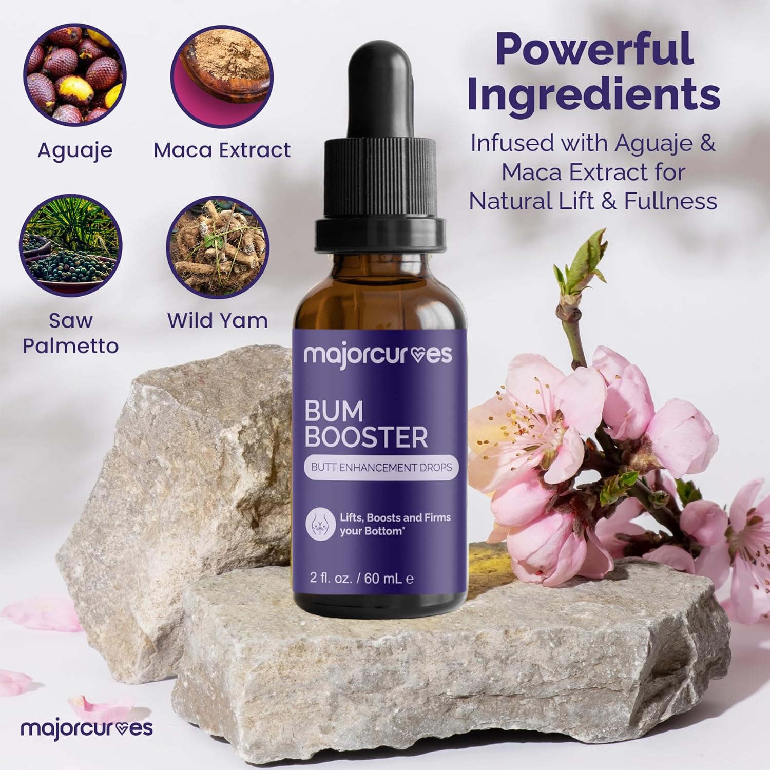 Premium Butt Enhancement Drops with Aguaje and Maca Extract - Fast-Acting Liquid for Fuller, Lifted, Toned Appearance - Bigger Butt Pills for Women