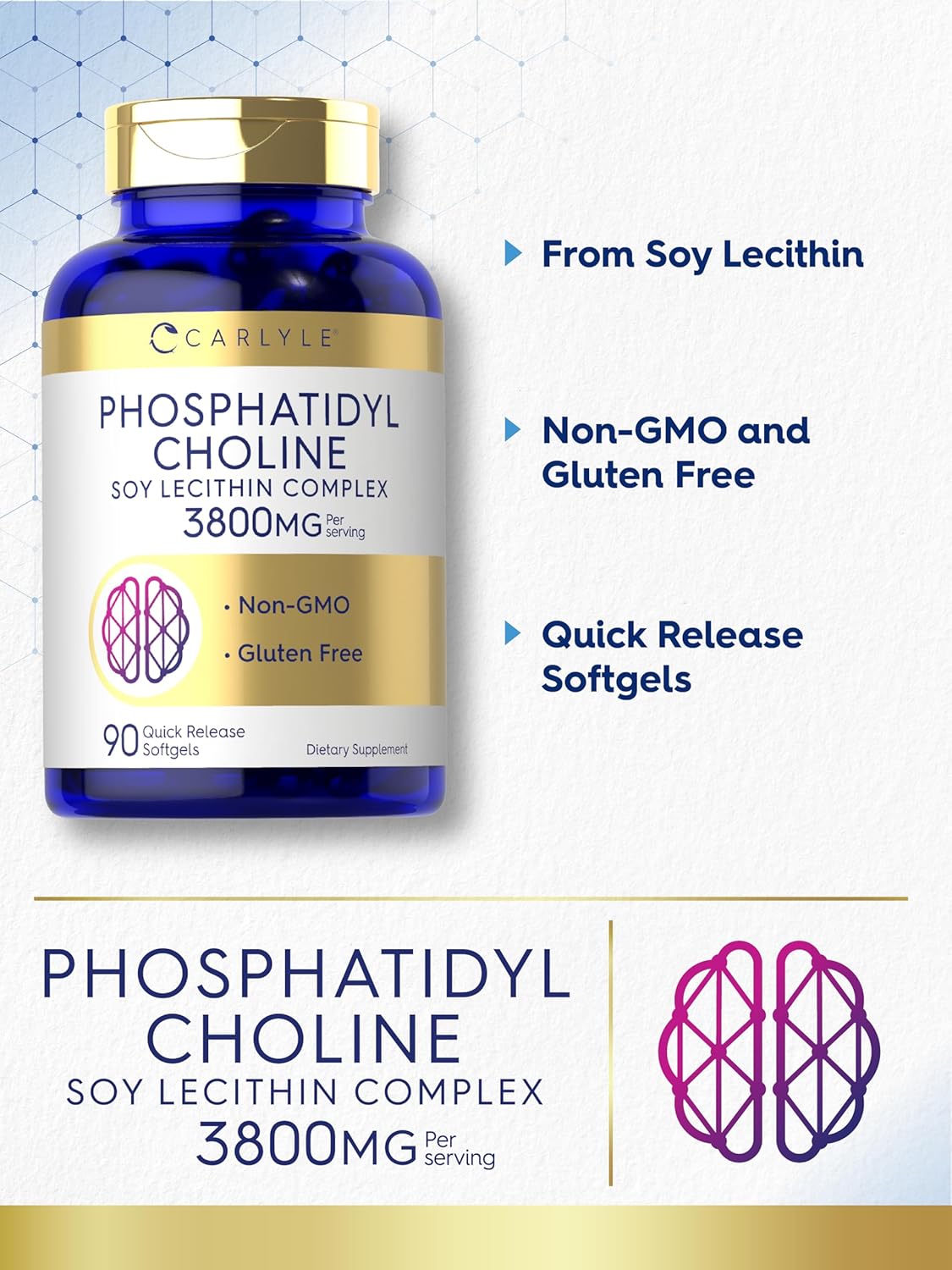 Premium Carlyle Phosphatidyl Choline Supplement 1,680mg - 90 Softgels - Non-GMO & Gluten Free