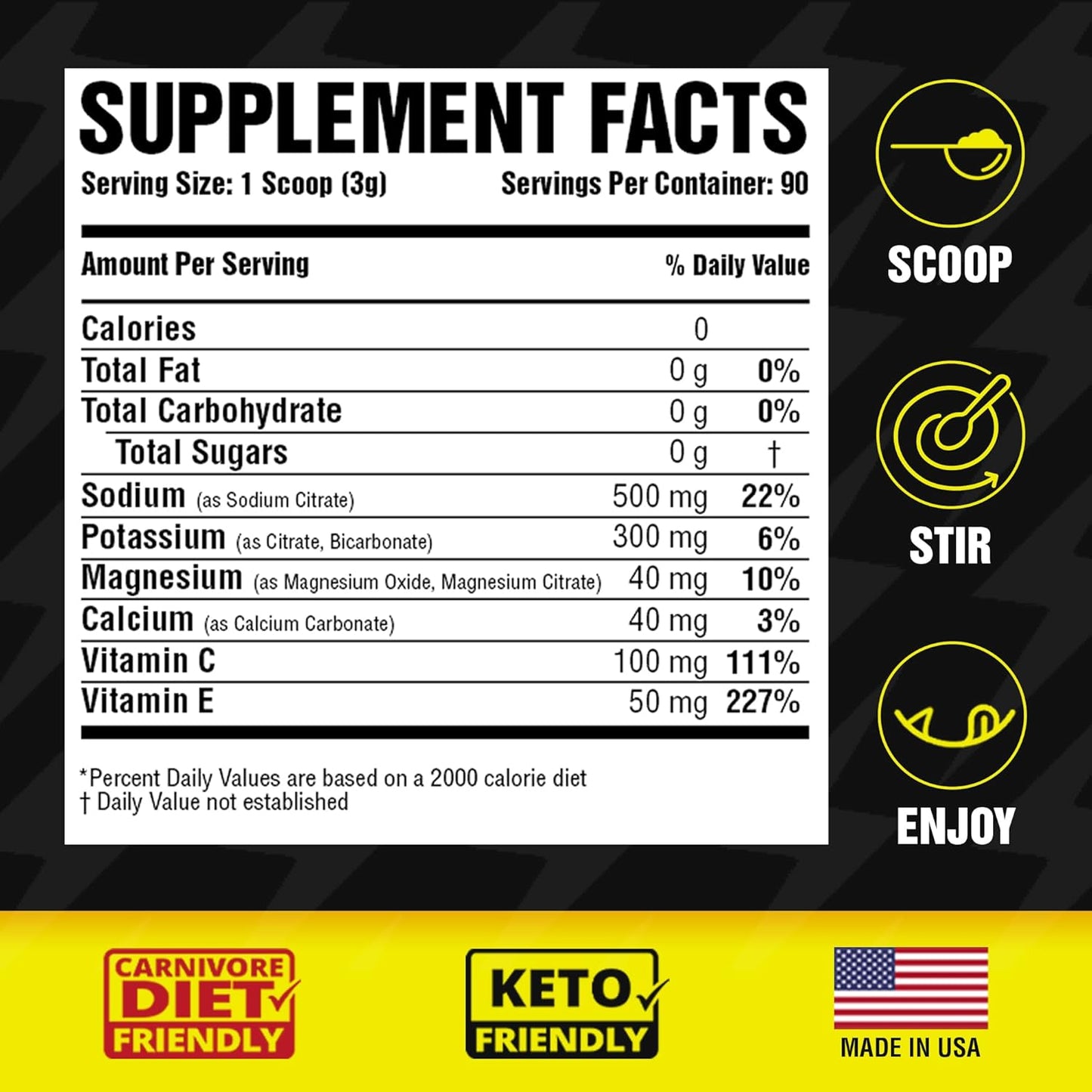Premium Carnivore Diet Electrolyte Powder - Zero Carb, Keto Friendly - Balanced Electrolyte Support for Optimal Energy & Recovery - 90 Servings