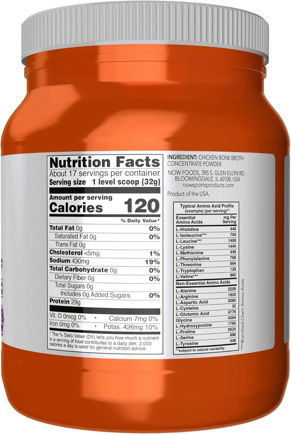 Premium Chicken Bone Broth Powder for Sports Nutrition, 1.2-Pound