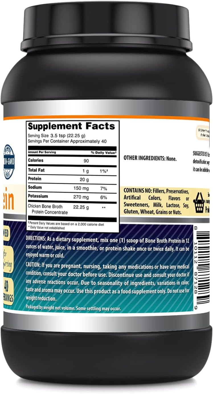Premium Chicken Bone Broth Protein Powder Supplement | Unflavored | Non-GMO | Gluten Free | Made in USA | 2 Lb
