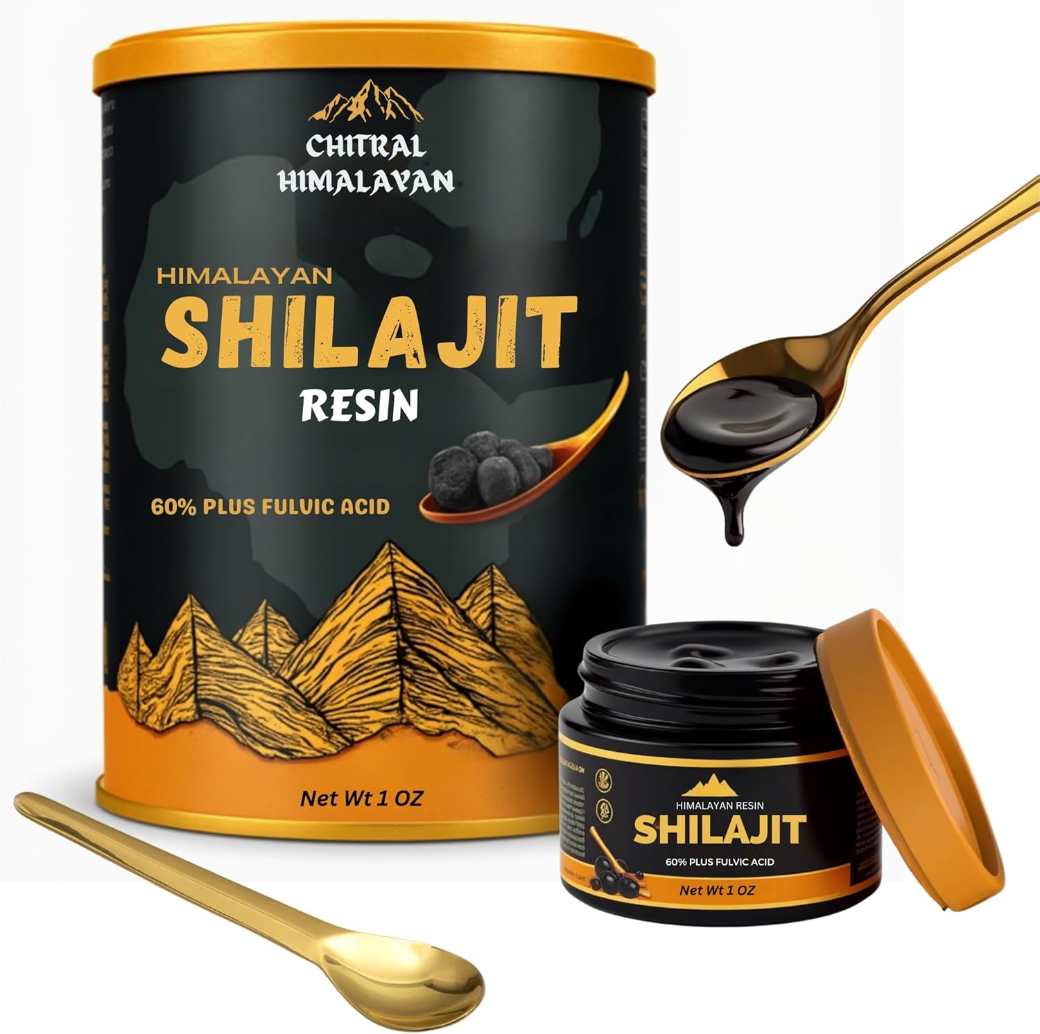 Premium Chitral Himalayan Shilajit Resin - Authentic Gold-Graded Organic Supplement for Men & Women - 1 oz