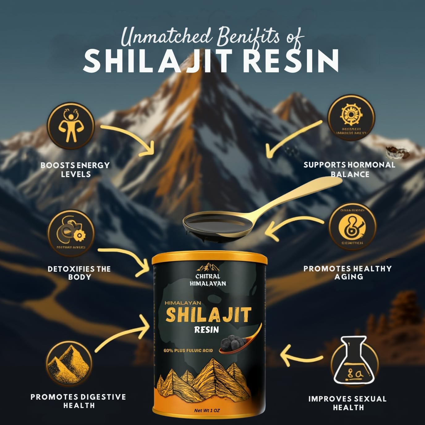 Premium Chitral Himalayan Shilajit Resin - Authentic Gold-Graded Organic Supplement for Men & Women - 1 oz