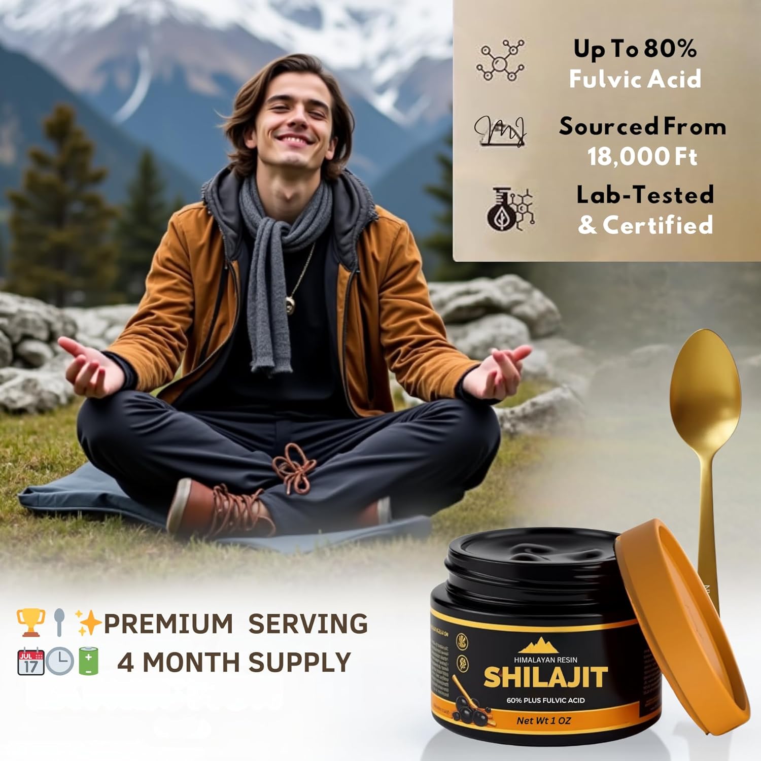 Premium Chitral Himalayan Shilajit Resin - Authentic Gold-Graded Organic Supplement for Men & Women - 1 oz