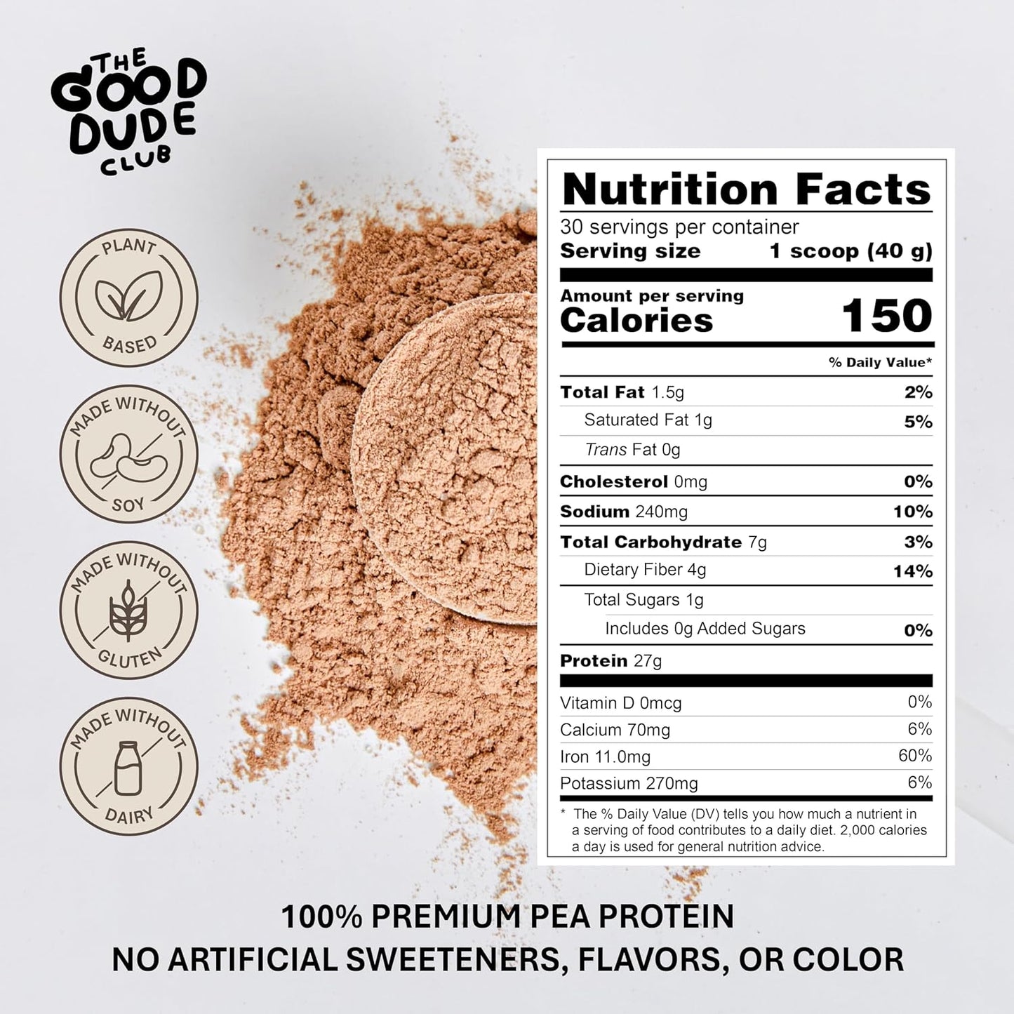 Premium Chocolate Pea Protein Powder with BCAAs, Vitamins & Minerals - Vegan Friendly, Gluten & Dairy Free, No Added Sugar - Easy to Digest