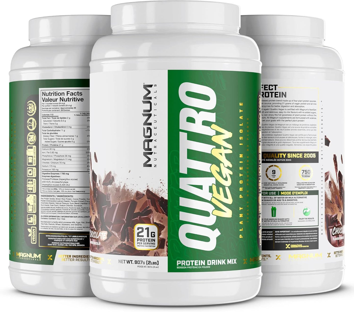 Premium Chocolate Vegan Protein Powder for Muscle Growth & Recovery - Magnum Nutraceuticals Quattro 2lb Plant-Based Isolate