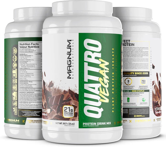 Premium Chocolate Vegan Protein Powder for Muscle Growth & Recovery - Magnum Nutraceuticals Quattro 2lb Plant-Based Isolate