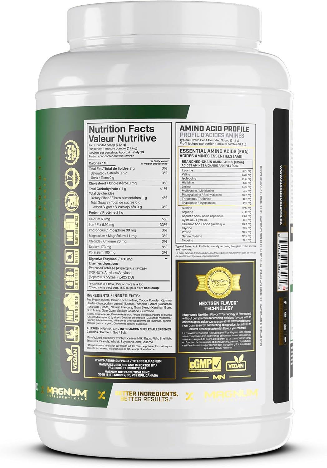 Premium Chocolate Vegan Protein Powder for Muscle Growth & Recovery - Magnum Nutraceuticals Quattro 2lb Plant-Based Isolate