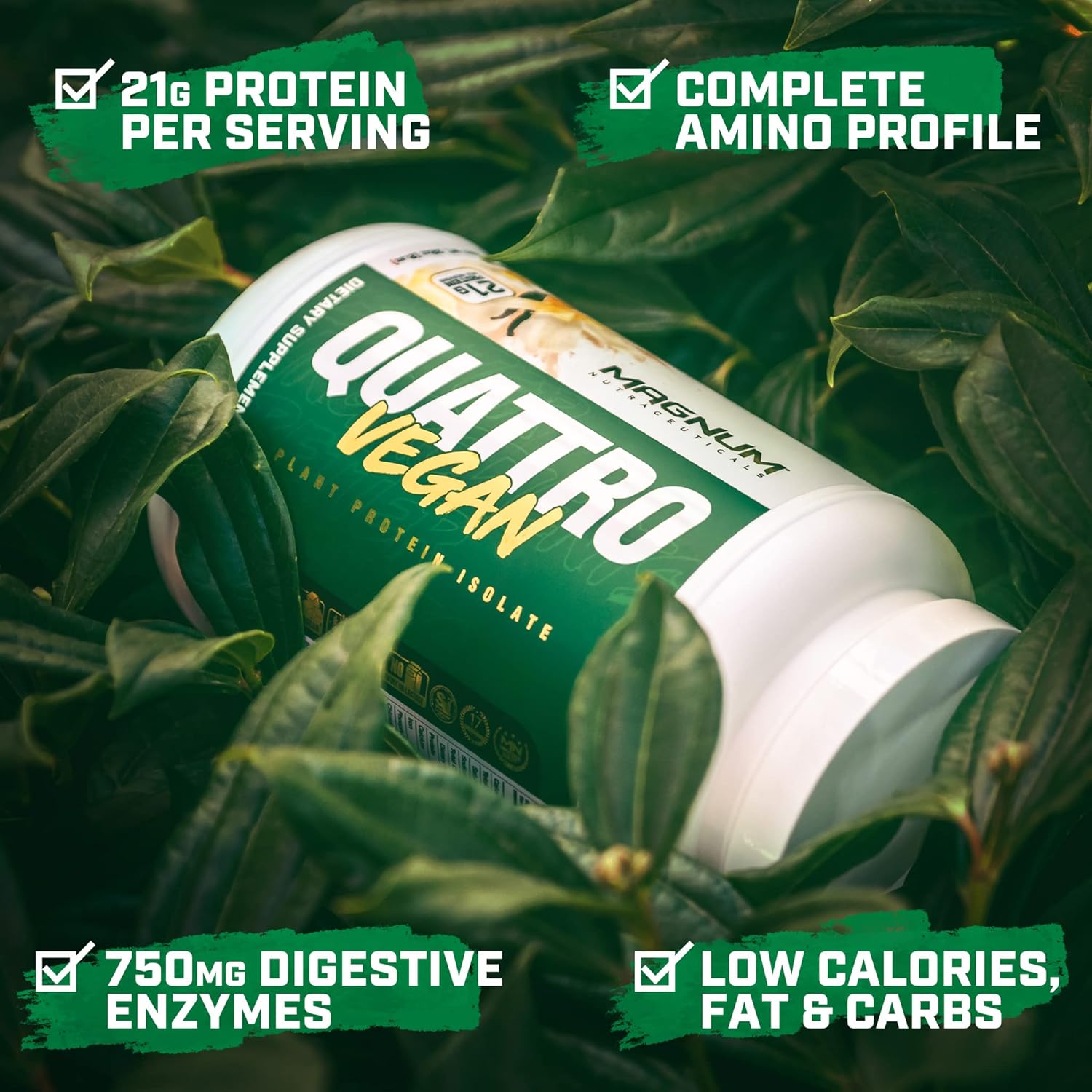 Premium Chocolate Vegan Protein Powder for Muscle Growth & Recovery - Magnum Nutraceuticals Quattro 2lb Plant-Based Isolate