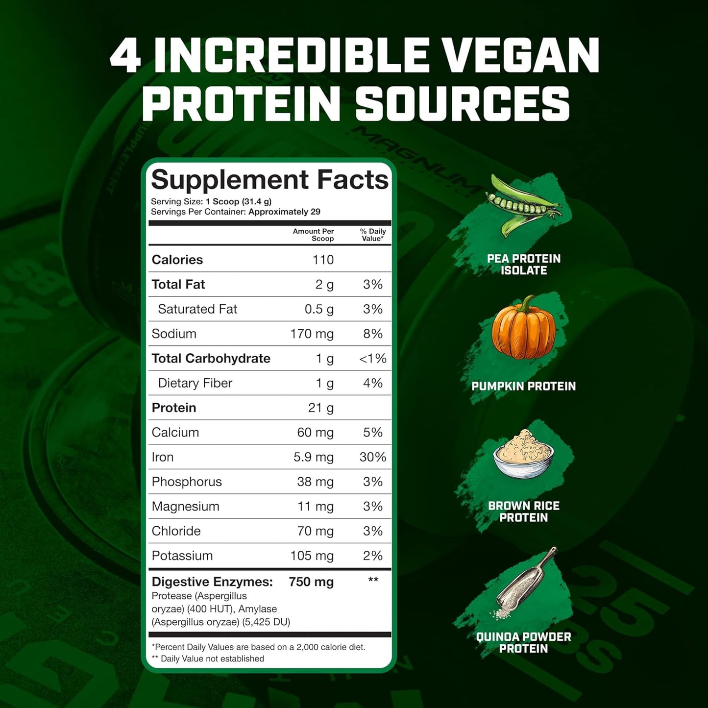 Premium Chocolate Vegan Protein Powder for Muscle Growth & Recovery - Magnum Nutraceuticals Quattro 2lb Plant-Based Isolate