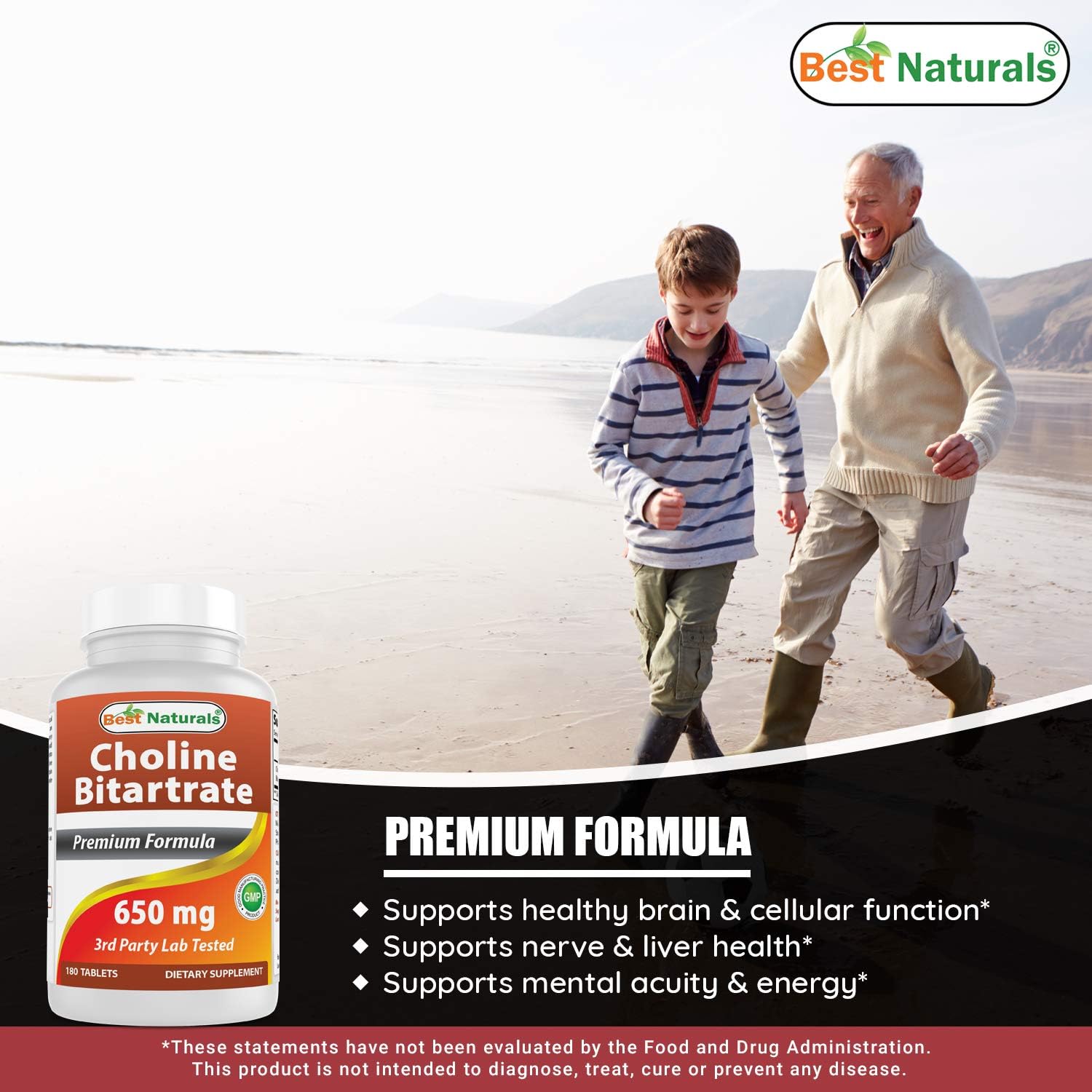 Premium Choline Bitartrate 650mg and L-Theanine 200mg Supplement for Enhanced Cognitive Function