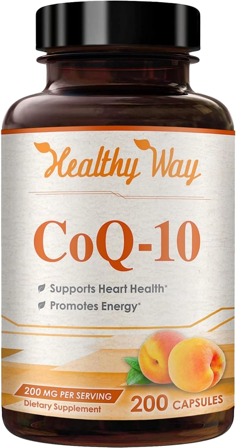 Premium Coenzyme Q10 200mg Capsules for Heart Health & Energy Support - Non-GMO Ubiquinone CoQ10 Supplement - 200 Count Pack for Daily Antioxidant Boost & Quick Absorption Formula