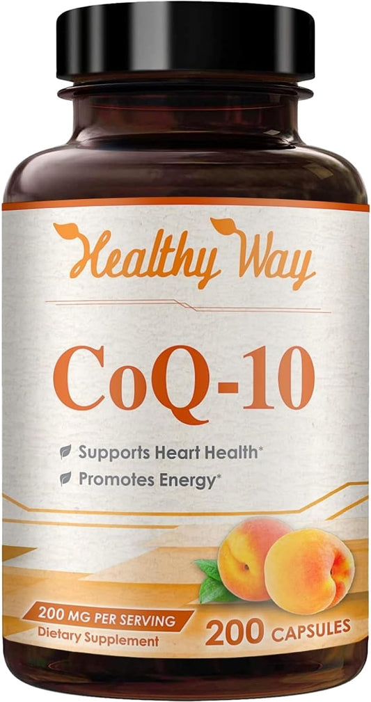 Premium Coenzyme Q10 200mg Capsules for Heart Health & Energy Support - Non-GMO Ubiquinone CoQ10 Supplement - 200 Count Pack for Daily Antioxidant Boost & Quick Absorption Formula