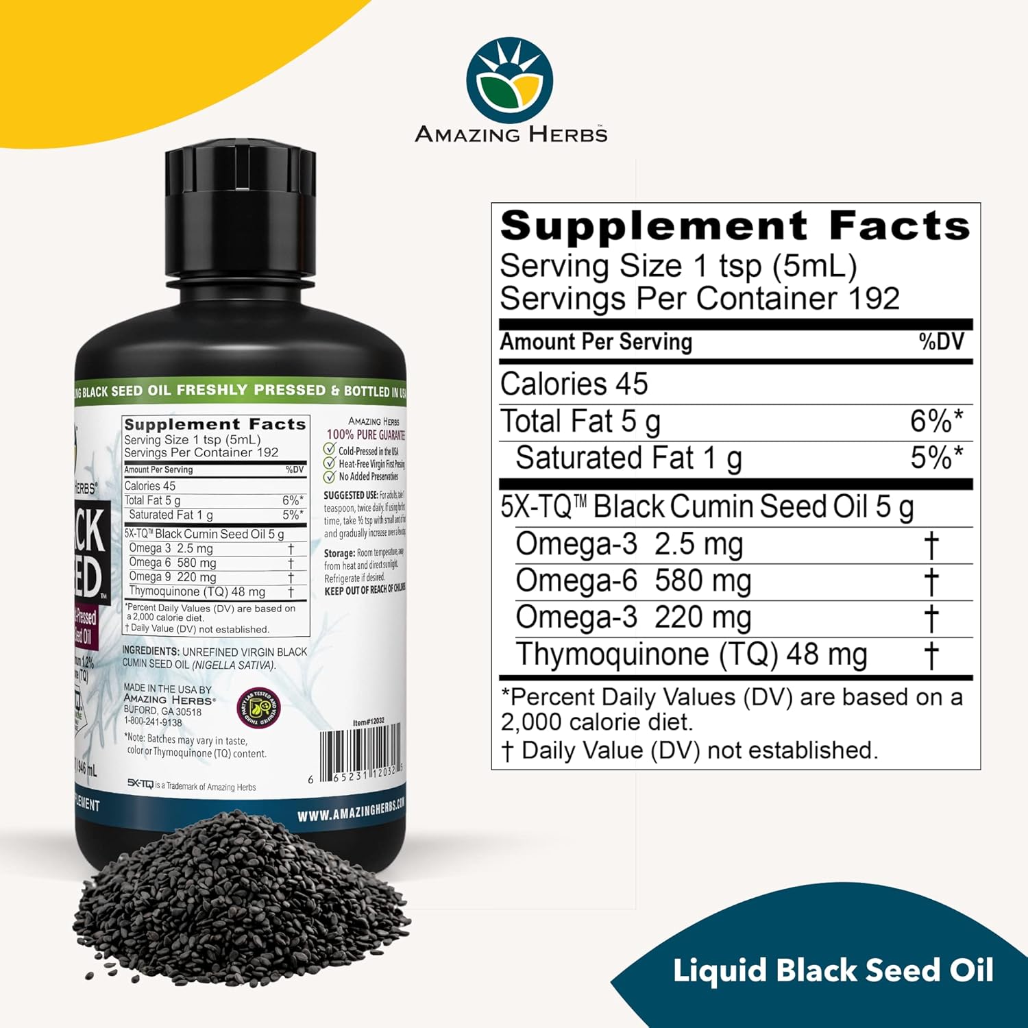 Premium Cold Pressed Black Seed Oil - 32 Fl Oz (Pack of 2) for Digestive Health, Immune Support, Brain Function, Joint Mobility - Gluten Free, Non GMO - Nigella Sativa Extract