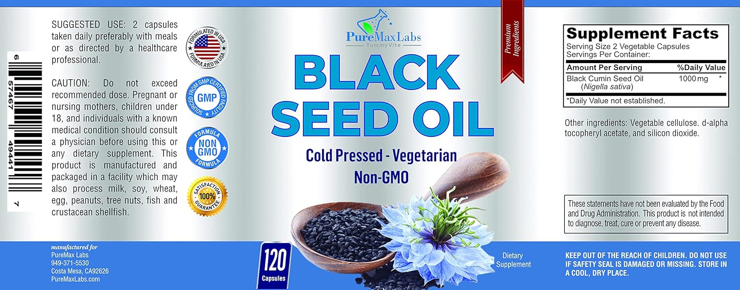 Premium Cold Pressed Black Seed Oil Capsules - 120 Count, Pure Nigella Sativa with Vitamin E for Hair, Skin, Immune Health - Non-GMO Formula