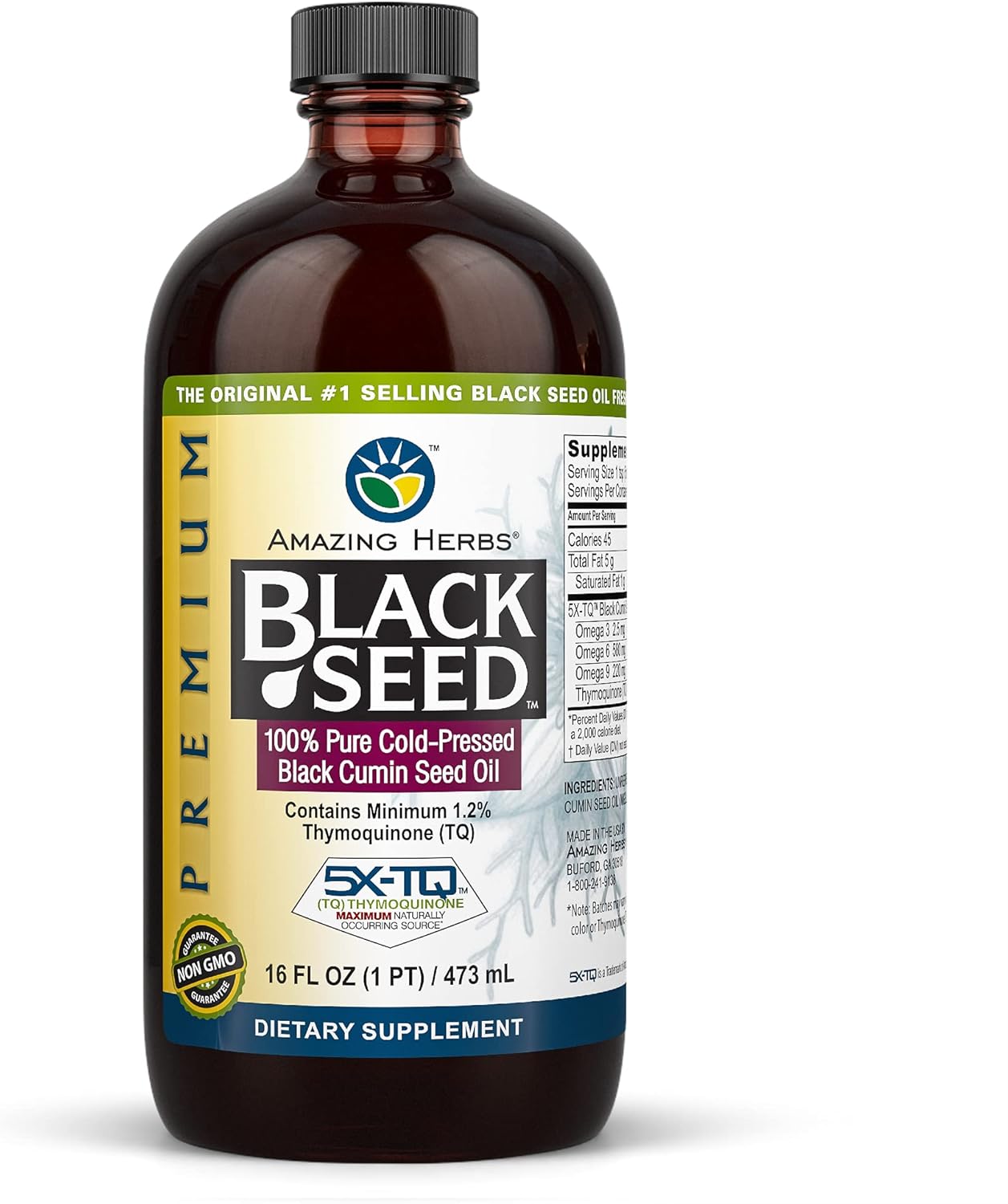 Premium Cold Pressed Black Seed Oil for Digestive Health, Immune Support, and Joint Mobility - 16 Fl Oz - Gluten Free & Non GMO