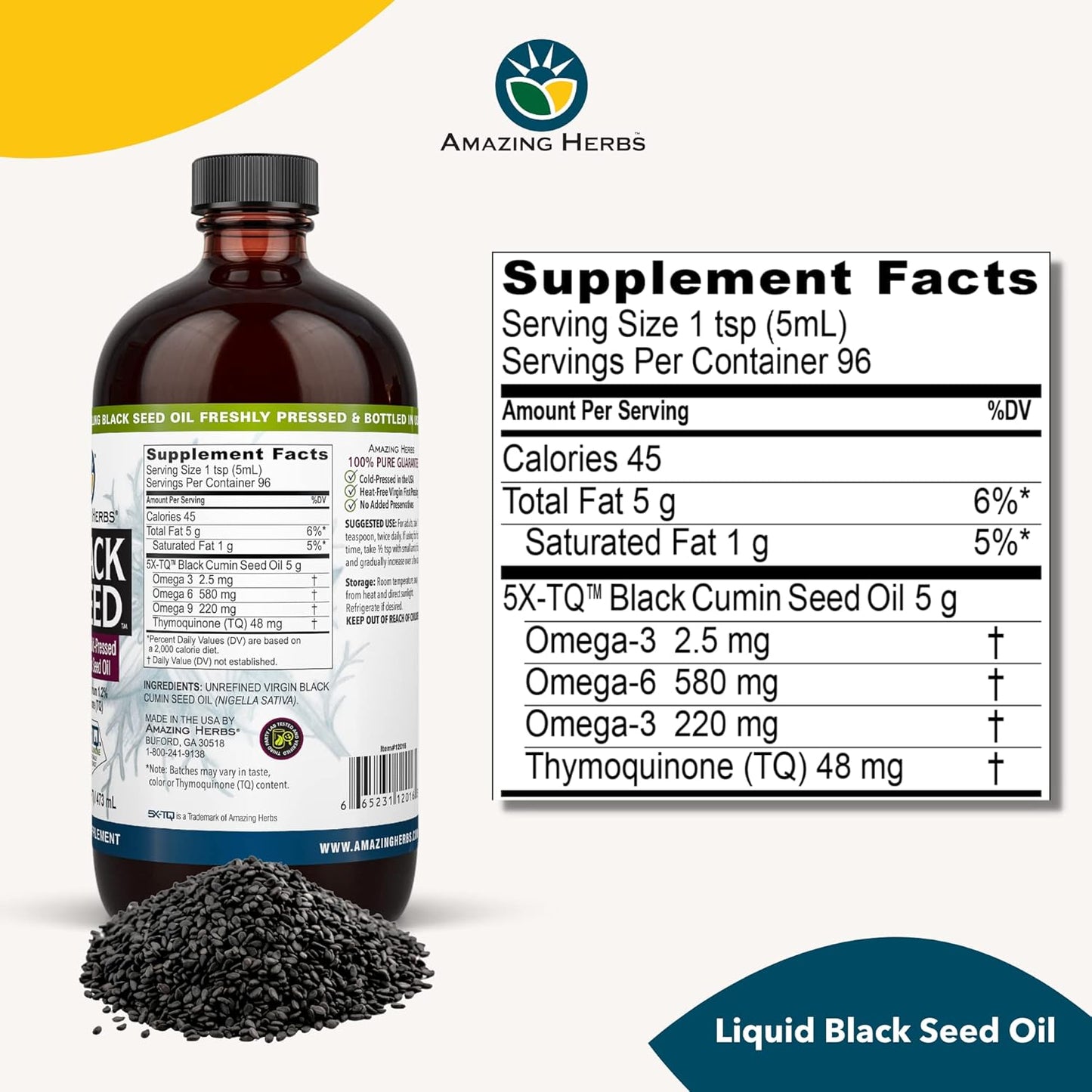 Premium Cold Pressed Black Seed Oil for Digestive Health, Immune Support, and Joint Mobility - 16 Fl Oz - Gluten Free & Non GMO