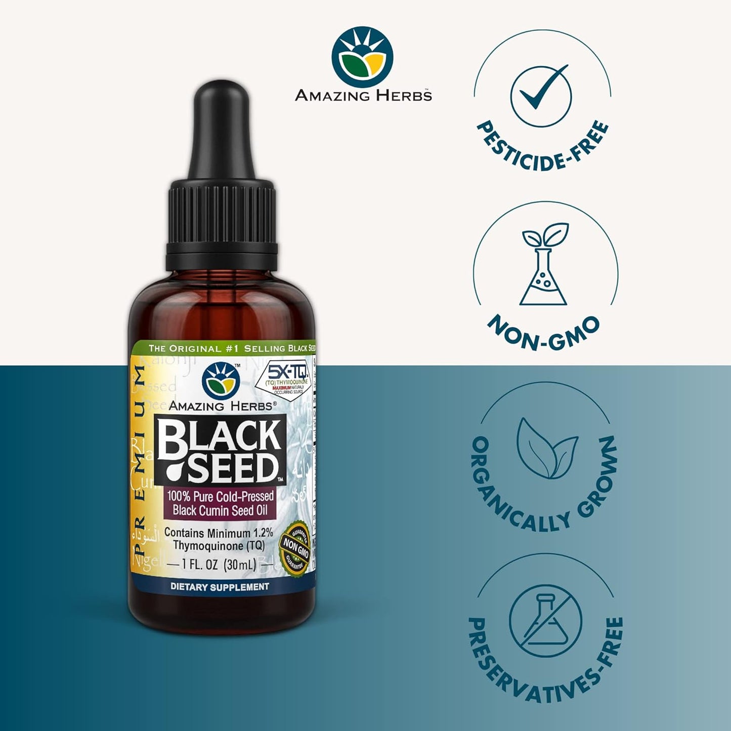 Premium Cold Pressed Black Seed Oil for Digestive Health, Immune Support, Brain Function, and Joint Mobility - 1 Fl Oz