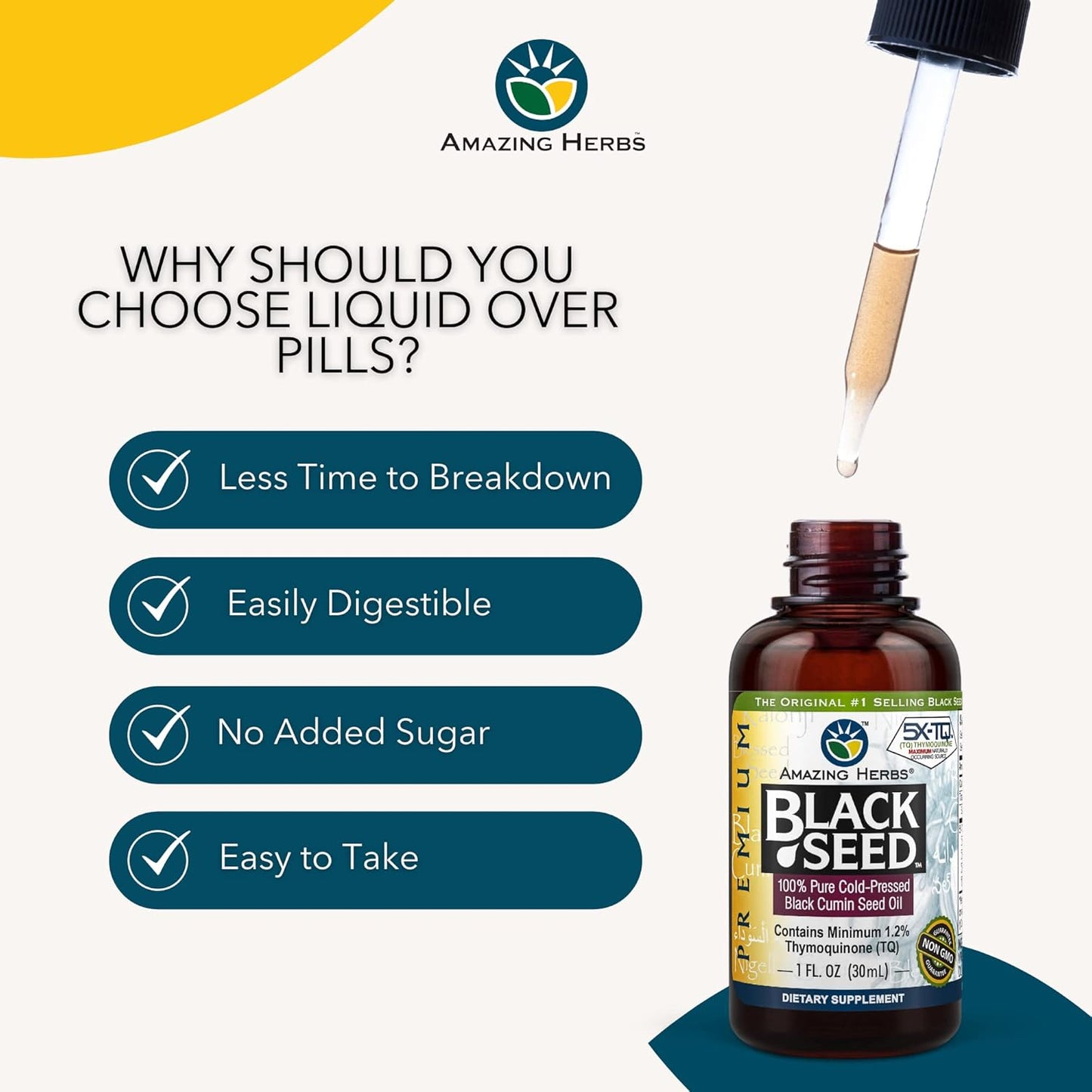 Premium Cold Pressed Black Seed Oil for Digestive Health, Immune Support, Brain Function, and Joint Mobility - 1 Fl Oz