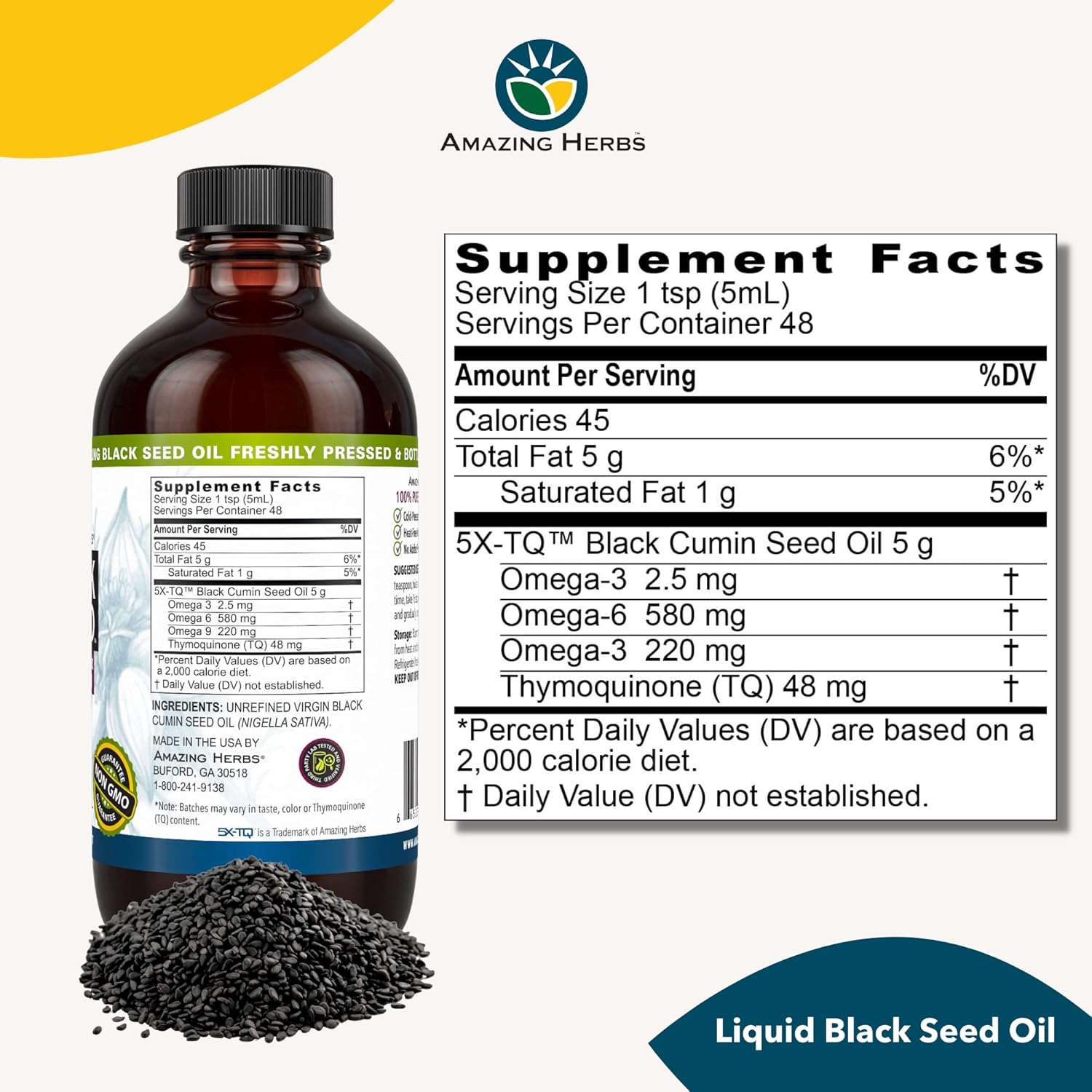 Premium Cold Pressed Black Seed Oil for Digestive Health, Immune Support, and Brain Function - 8 Fl Oz - Gluten Free & Non GMO - Nigella Sativa
