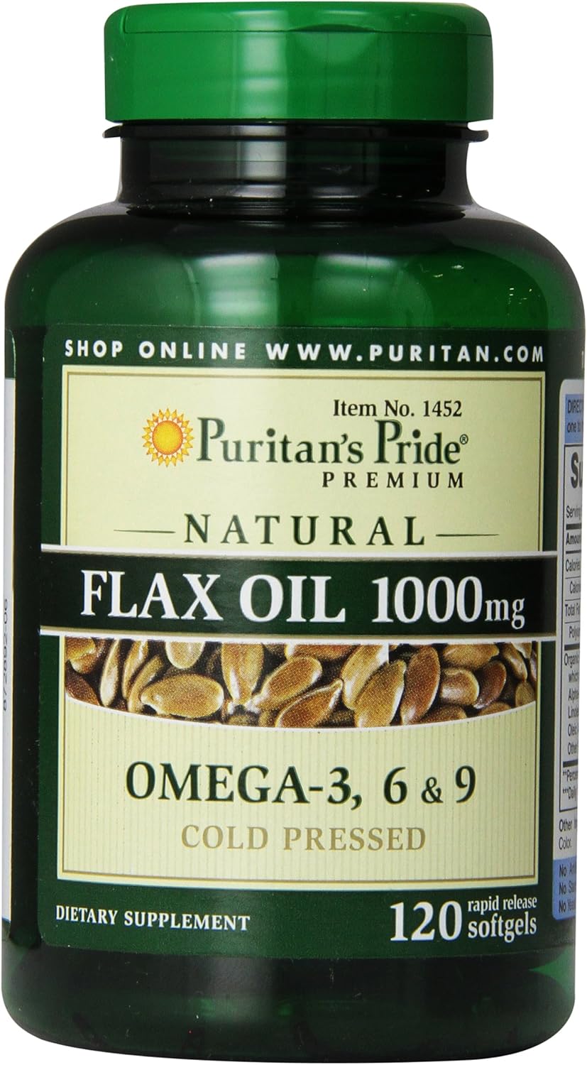 Premium Cold Pressed Flax Oil Softgels with Omega-3, 6 & 9 - 120ct