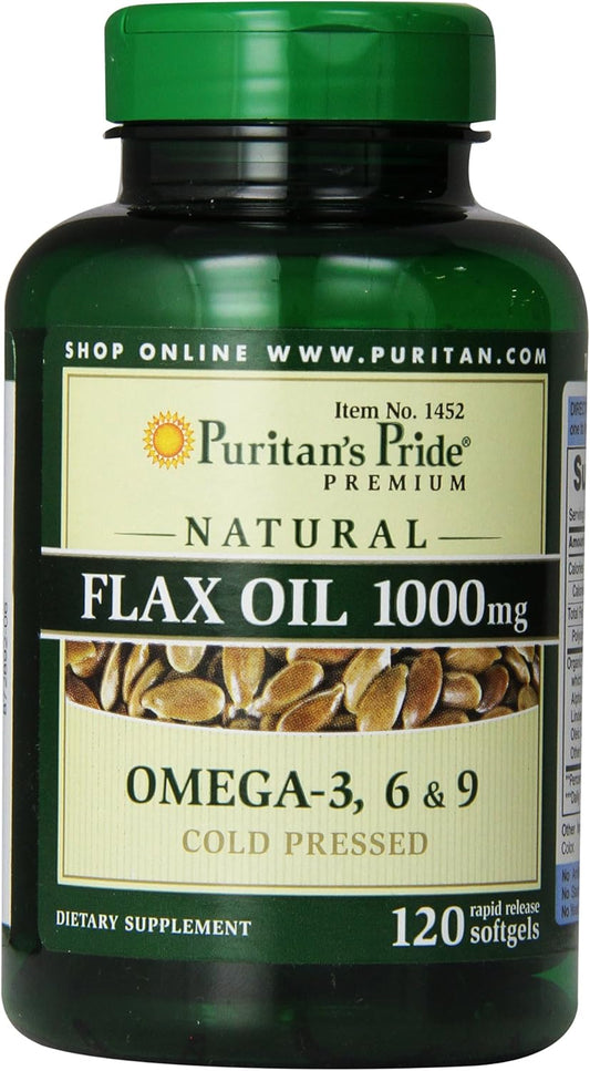 Premium Cold Pressed Flax Oil Softgels with Omega-3, 6 & 9 - 120ct