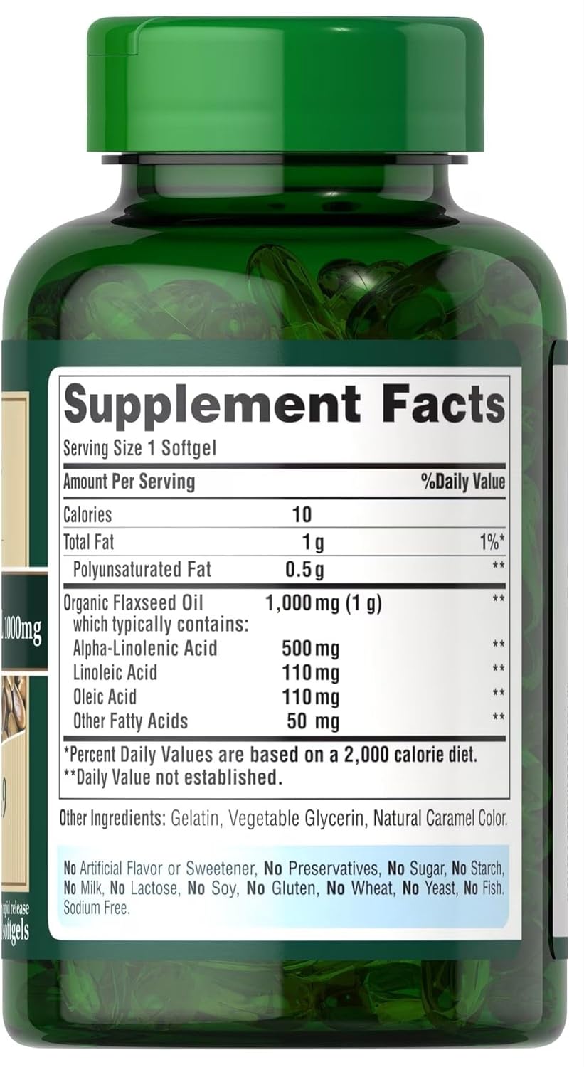 Premium Cold Pressed Flax Oil Softgels with Omega-3, 6 & 9 - 120ct