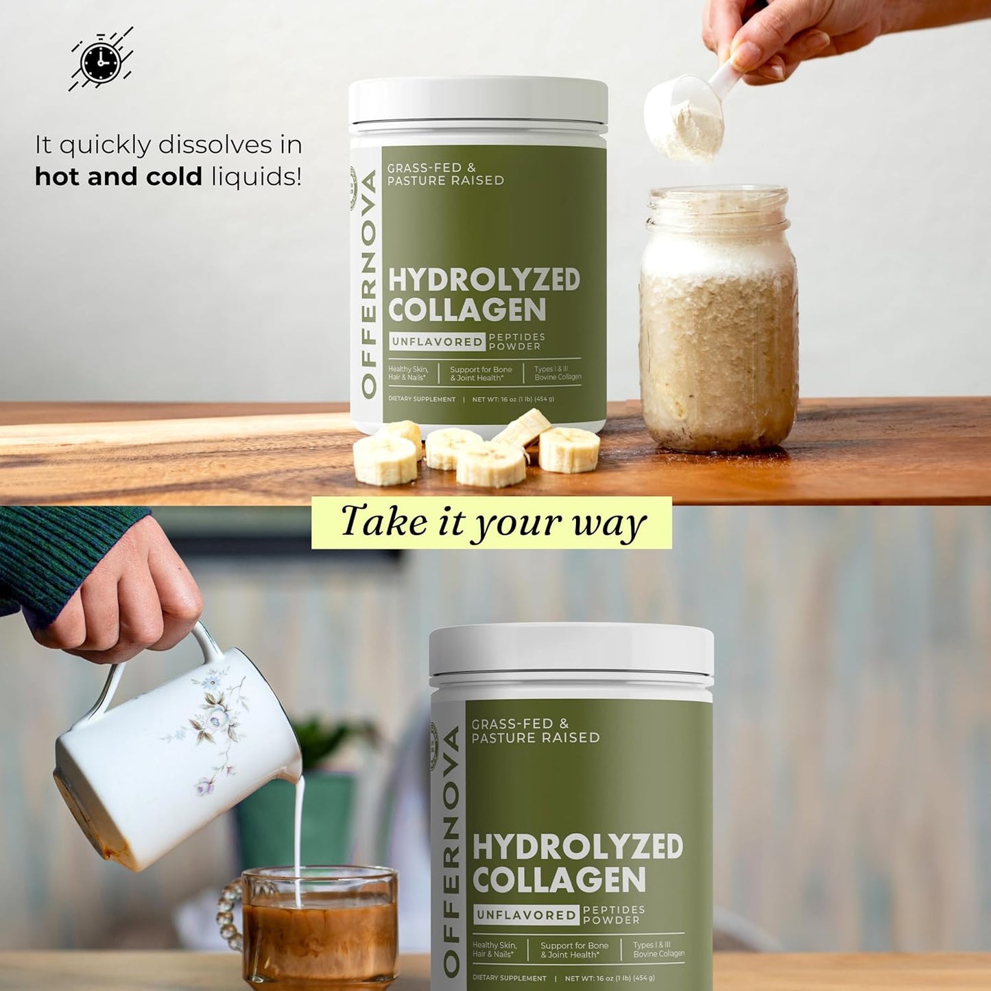 Premium Collagen and Hyaluronic Acid Bundle - Hydrolyzed Powder & Hydrating Serum for Radiant Skin, Strong Hair, and Joints - Anti-Aging Beauty Set