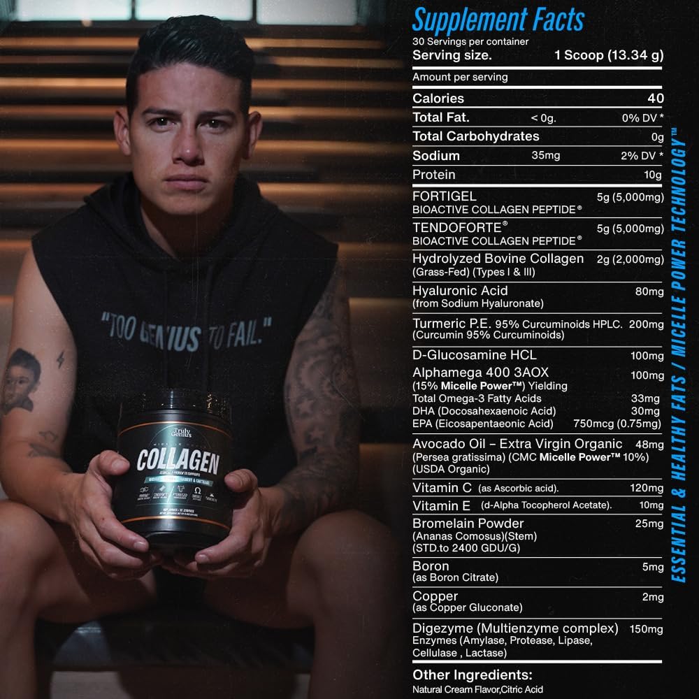 Premium Collagen Peptides Powder with Omega 3, Vitamin C & E, Turmeric for Muscle Repair - 30 Servings - 211g - Unflavored