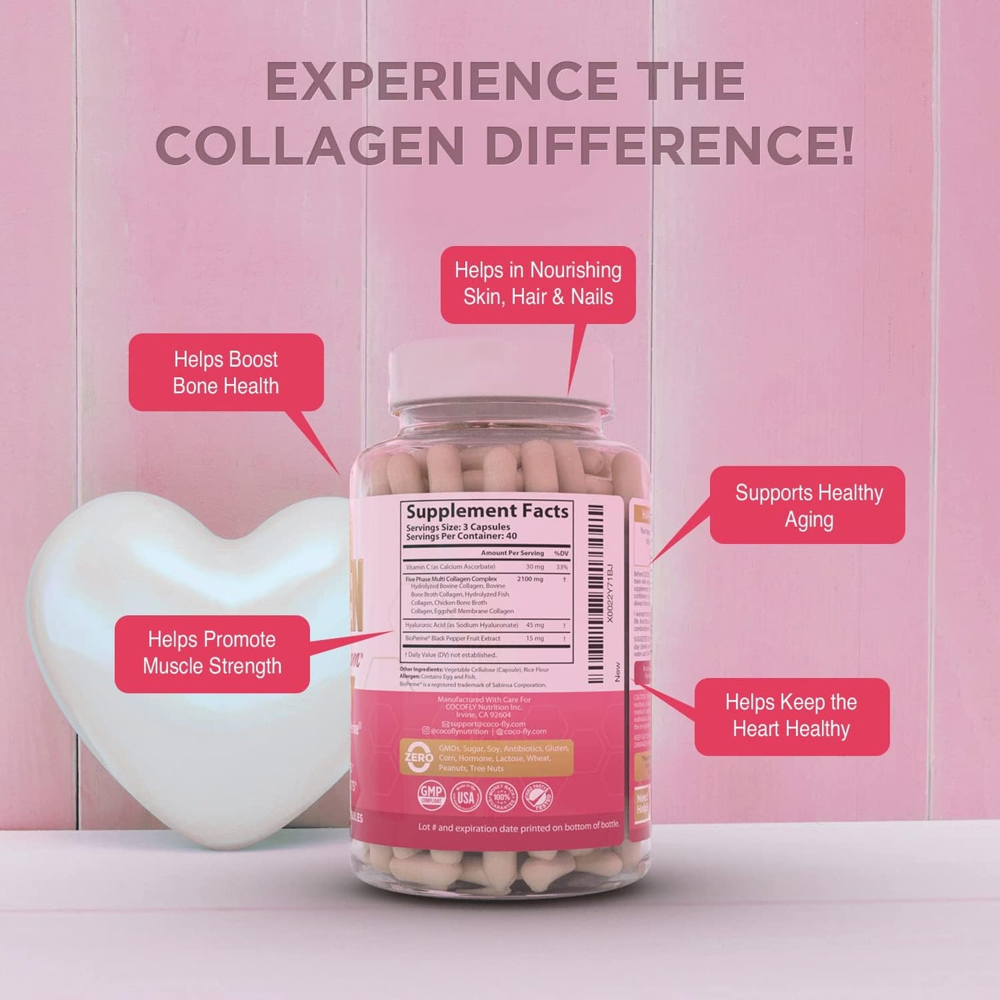 Premium Collagen Pills for Women - 120 Capsules, 2100mg Hydrolyzed Collagen, Grass Fed Supplements with Hyaluronic Acid, Vitamin C, Bioperine - Anti-Aging Support for Skin and Hair