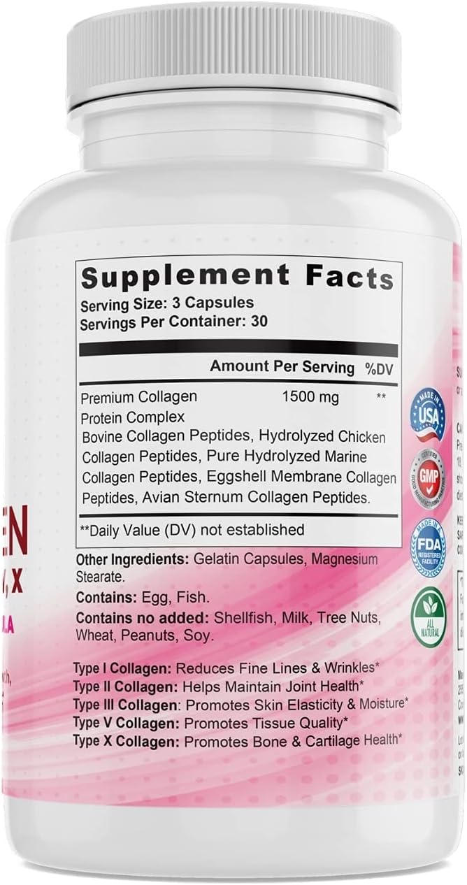 Premium Collagen Supplements for Women with Vitamin C, E - Tighten Skin, Reduce Wrinkles, Strong Nails, Joints & Hair Growth - Anti Aging Skin Care - 90 Capsules