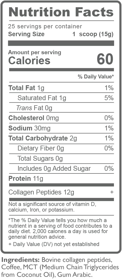 Premium Colombian Coffee Infused Nutracollagen Peptide Protein Powder with MCT Coconut Oil - Keto Friendly, Grass-Fed, Soy and Gluten Free