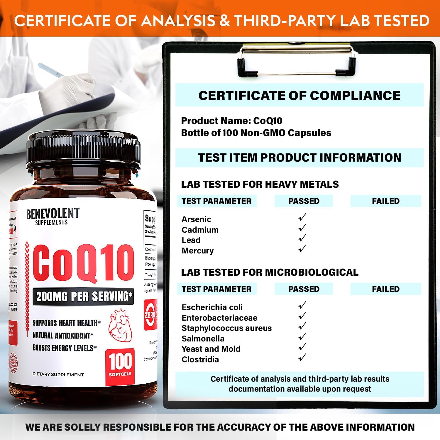 Premium CoQ10 200mg Softgels for Heart Health & Energy - Antioxidant Formula with Enhanced Absorption - Non-GMO - 100 Count