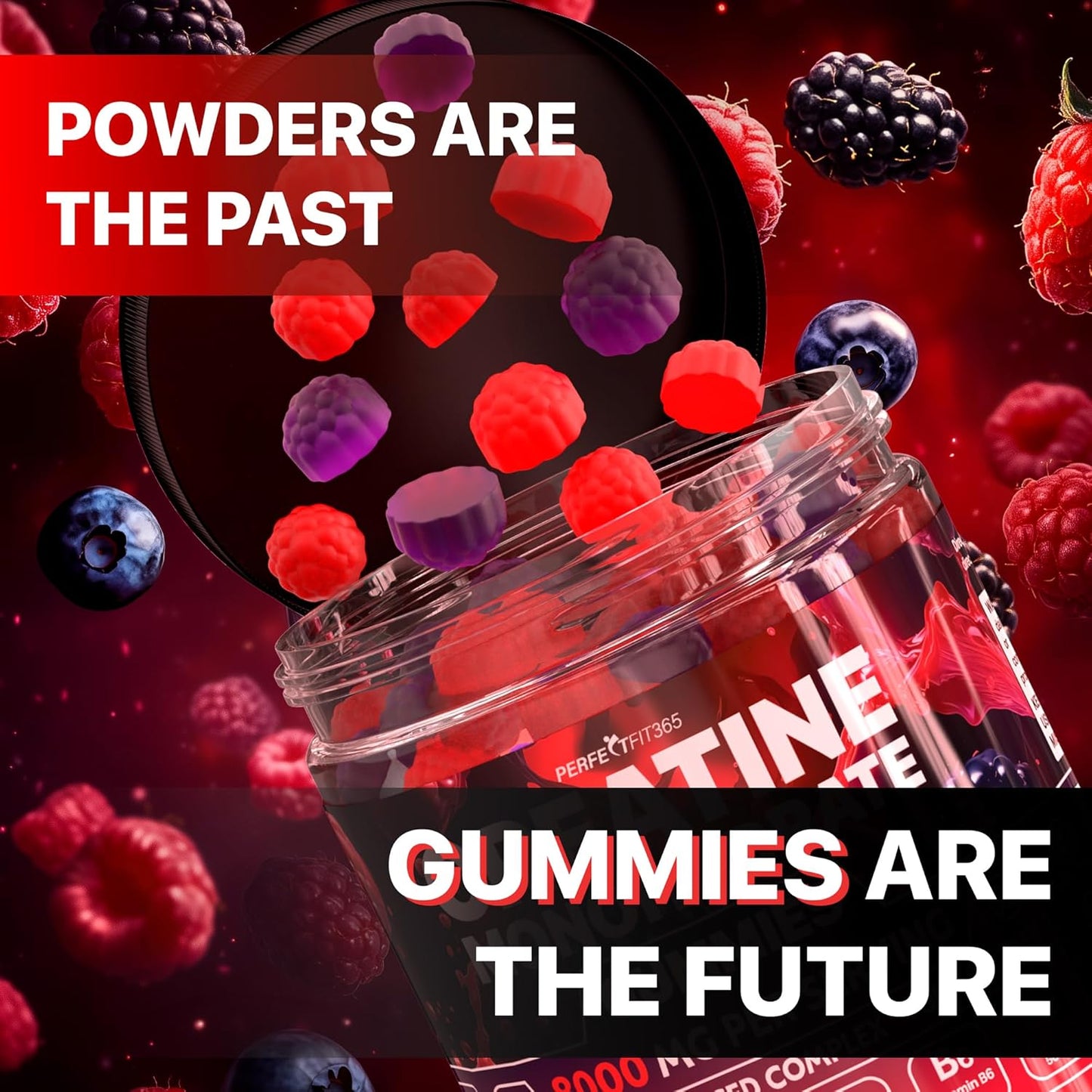 Premium Creatine Gummies with L-Carnitine & Taurine - Raspberry Blackberry Flavor - 120 Count - Ideal Pre Workout Supplement for Men and Women