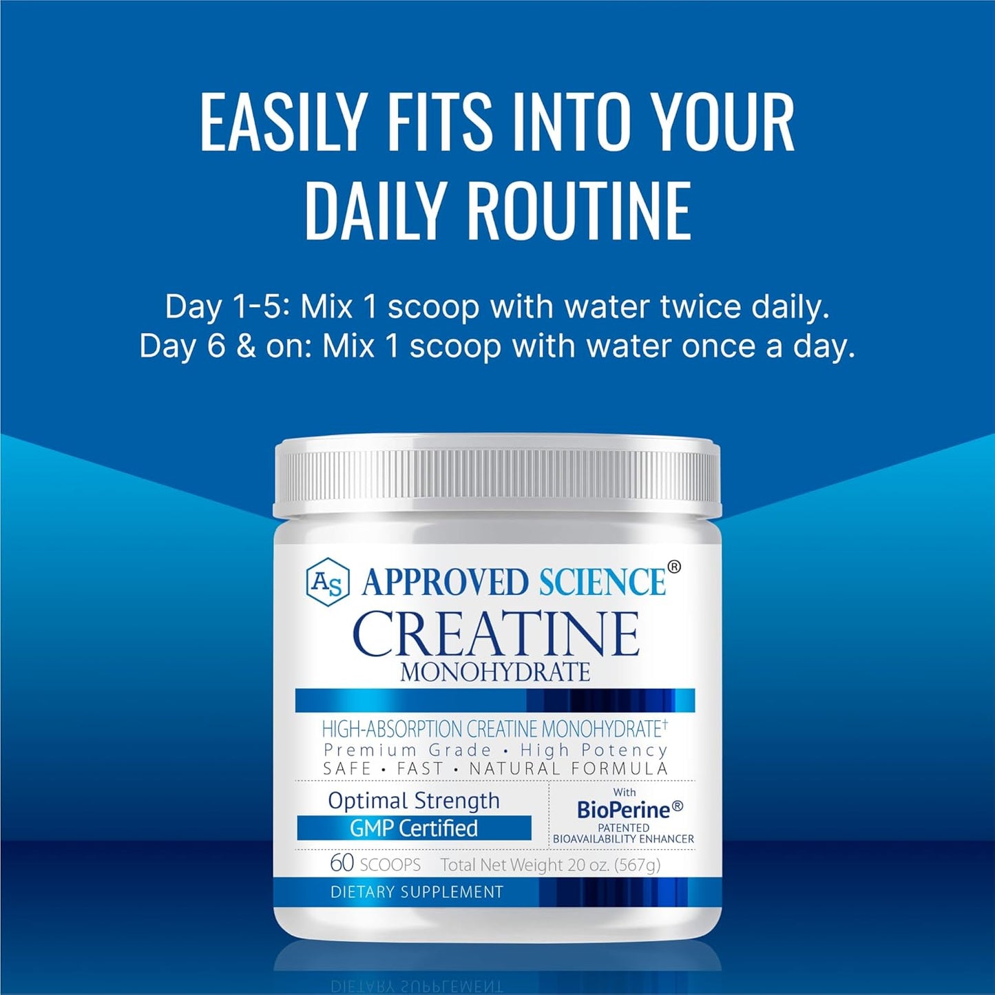 Premium Creatine Monohydrate Powder with BioPerine for Lean Muscle Growth - 60 Servings, 5g Per Serving - Unflavored Vegan Formula - Non-GMO