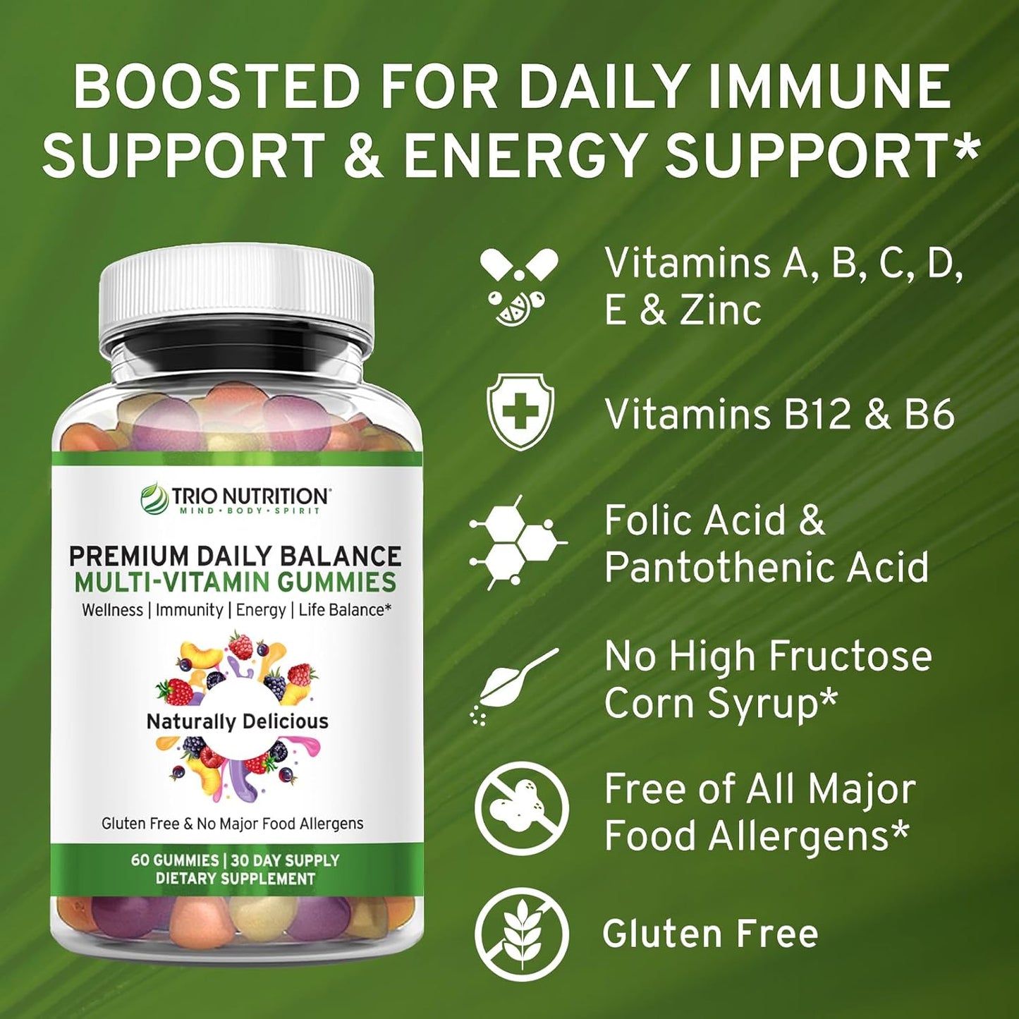 Premium Daily Multivitamin Gummies for Men & Women | Gluten-Free | No Major Food Allergens | Essential Vitamins & Minerals - Zinc | Naturally Delicious