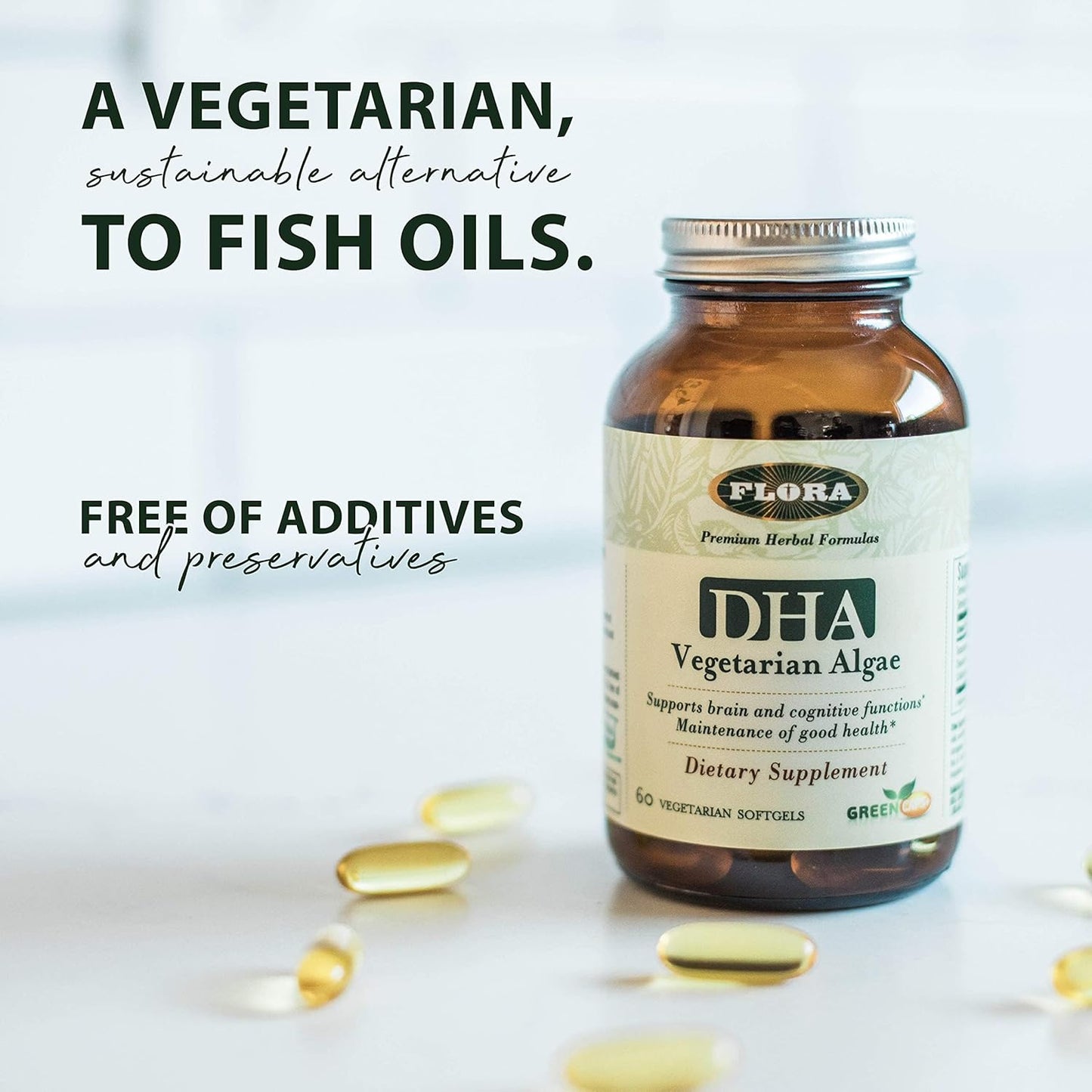 Premium DHA Vegetarian Algae GreenCaps for Brain Support - 60 Softgels, Gluten-Free, Non-GMO
